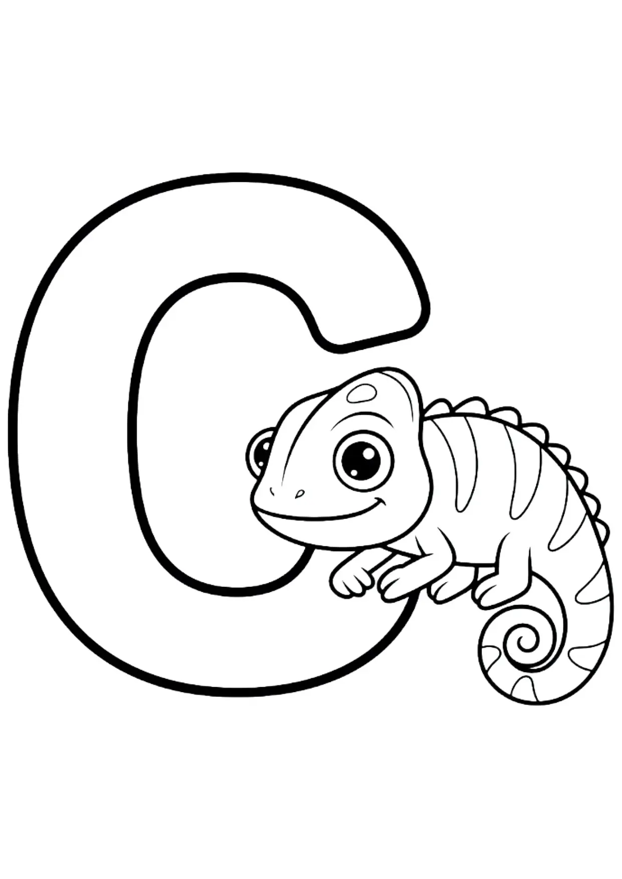 ABC Ausmalbild Buchstabe C wie Chamäleon