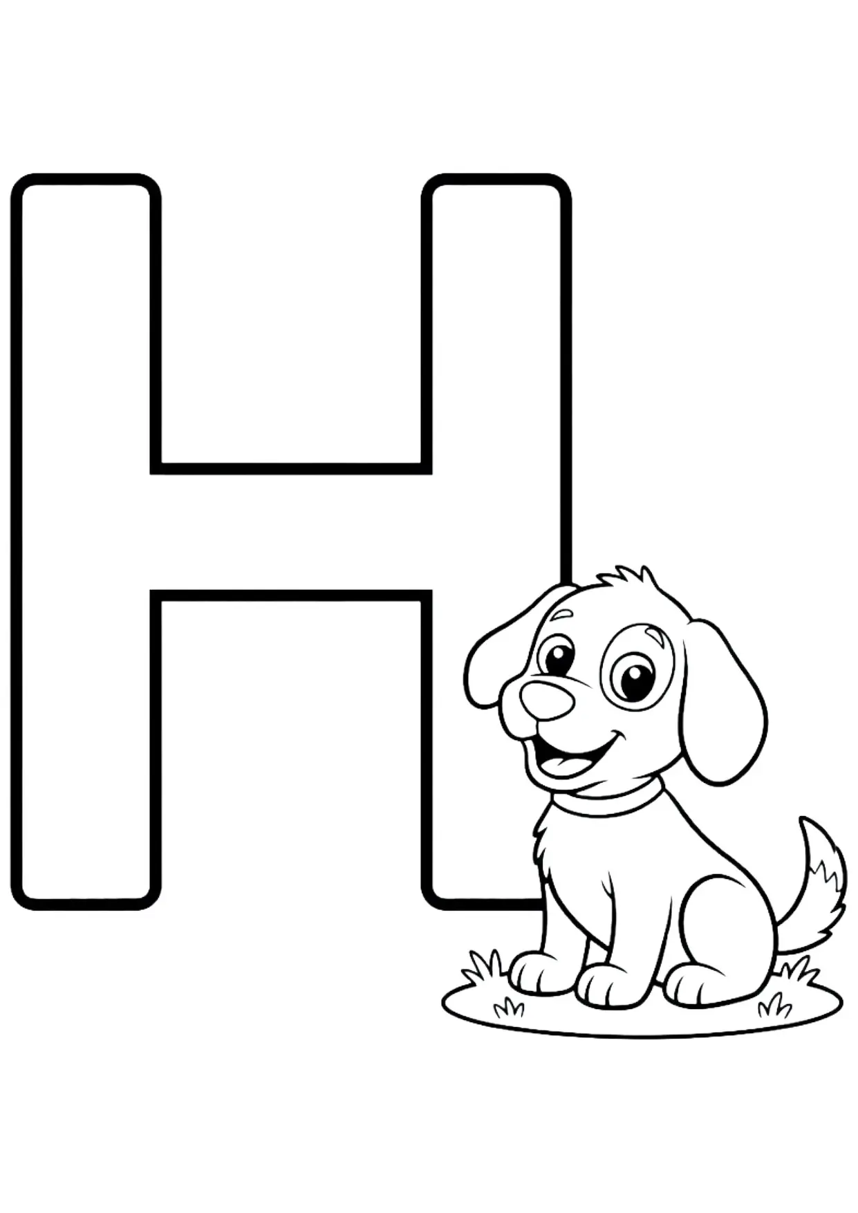 ABC Ausmalbild Buchstabe H wie Hund