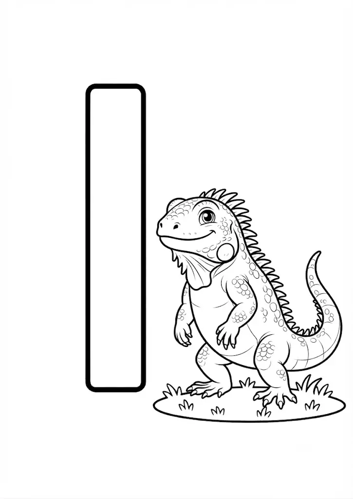 Letter I coloring page with an iguana for the Learn World series