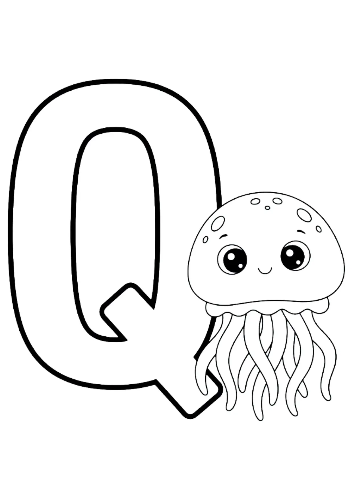 ABC Ausmalbild Buchstabe Q wie Qualle