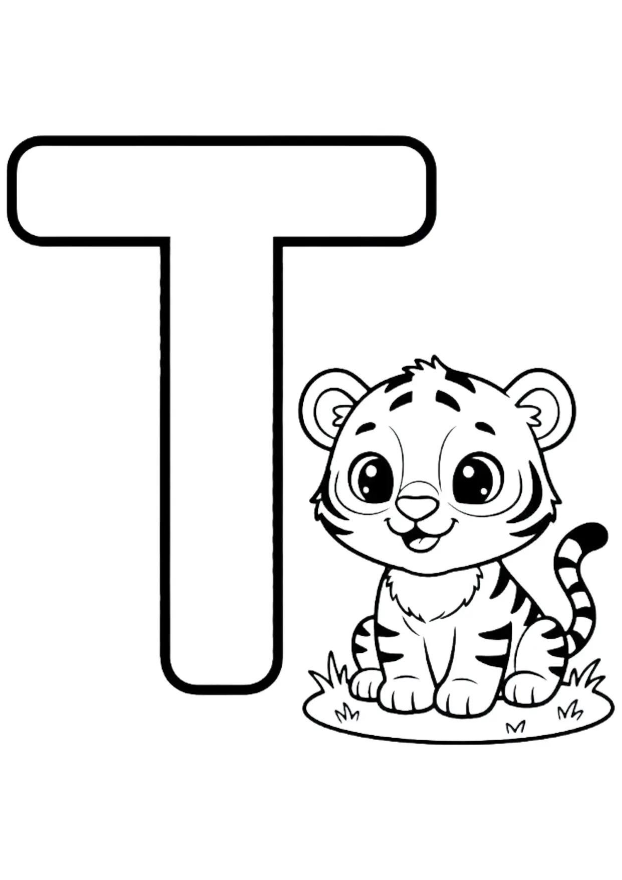 ABC Ausmalbild Buchstabe T wie Tiger