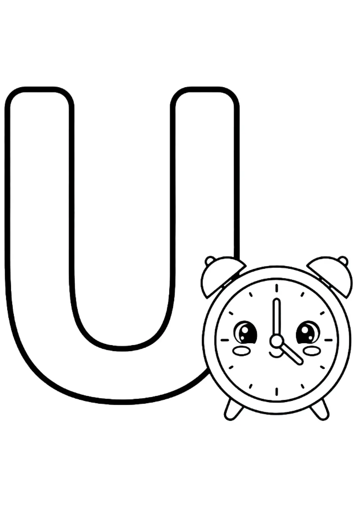 ABC Ausmalbild Buchstabe U wie Uhr