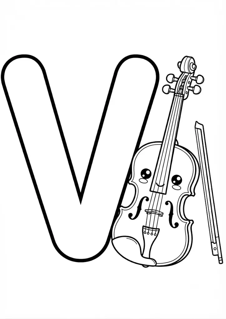 ABC coloring page letter V for Violin