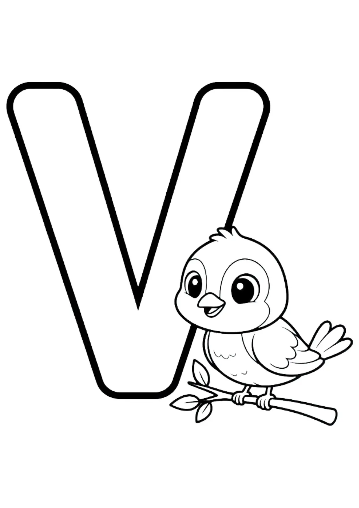 ABC Ausmalbild Buchstabe V wie Vogel
