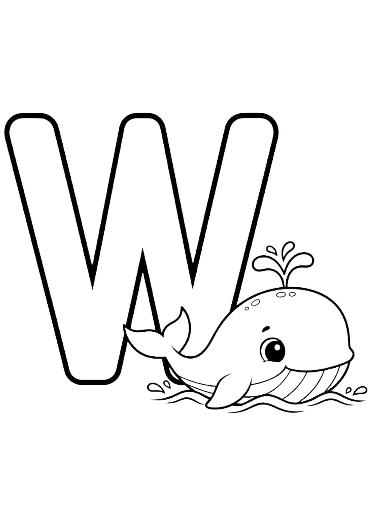 ABC Ausmalbild Buchstabe W wie Wal