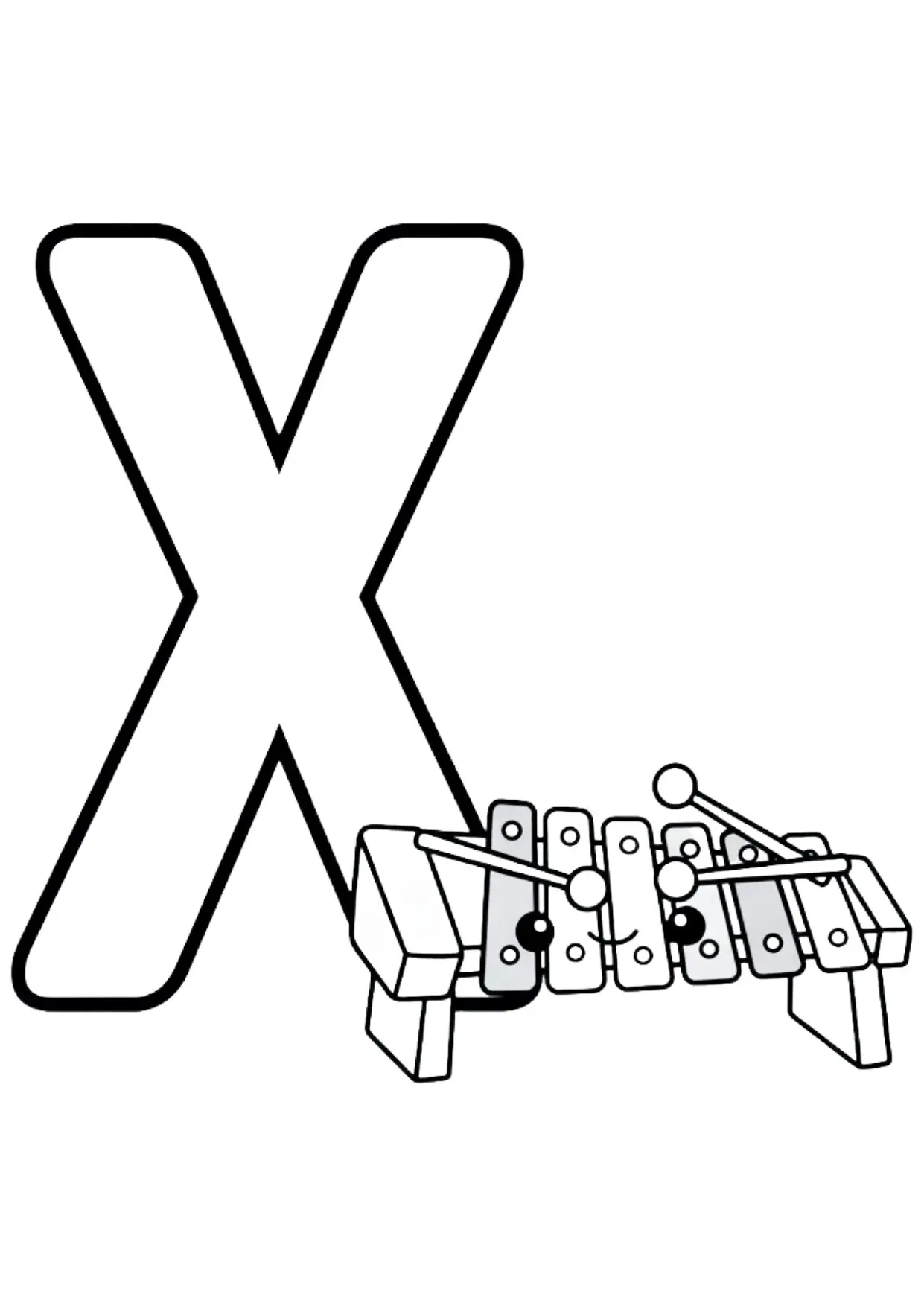 ABC Ausmalbild Buchstabe X wie Xylophon