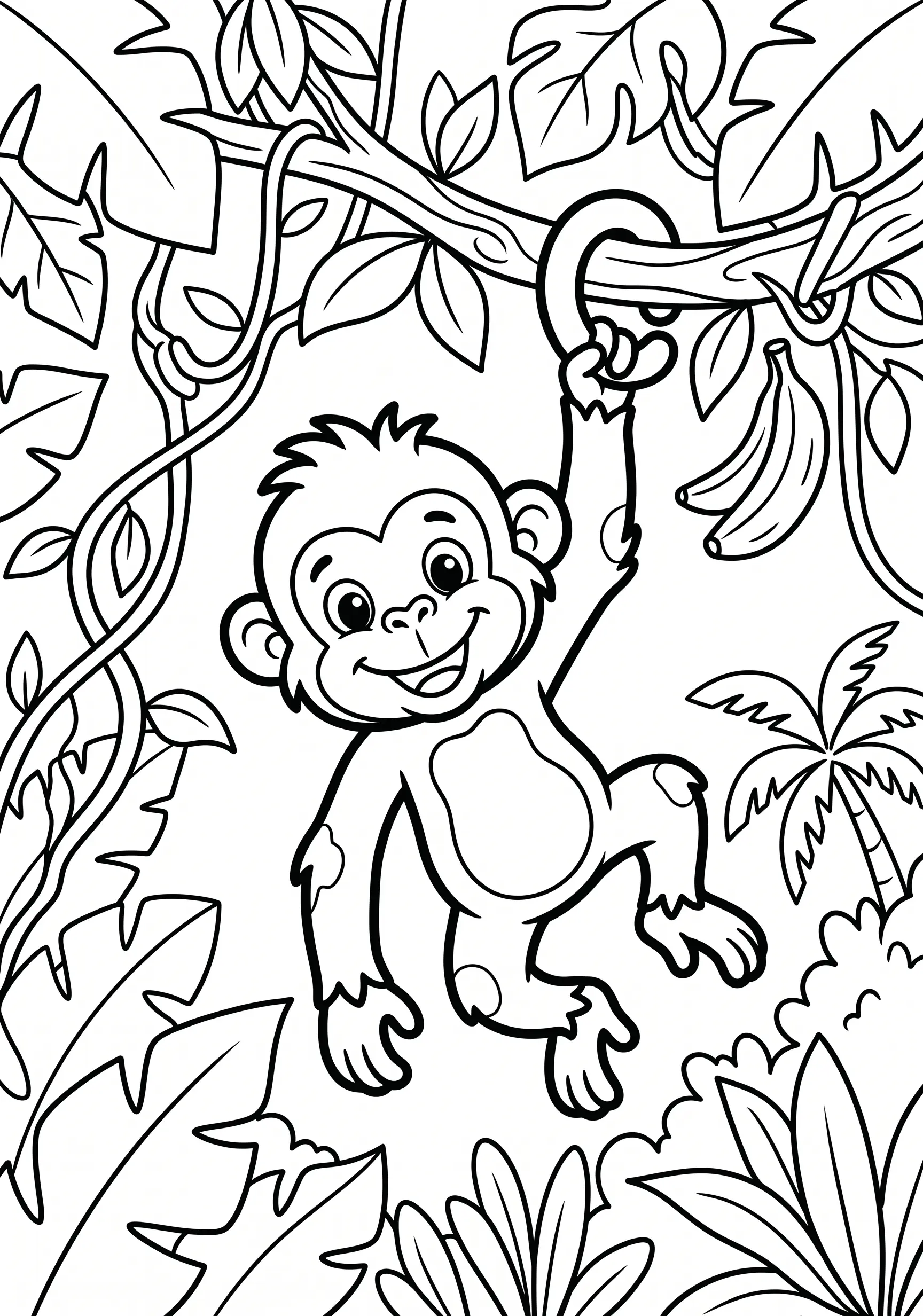 Affe Ausmalbild kostenlos für Kinder 5-8 Jahre