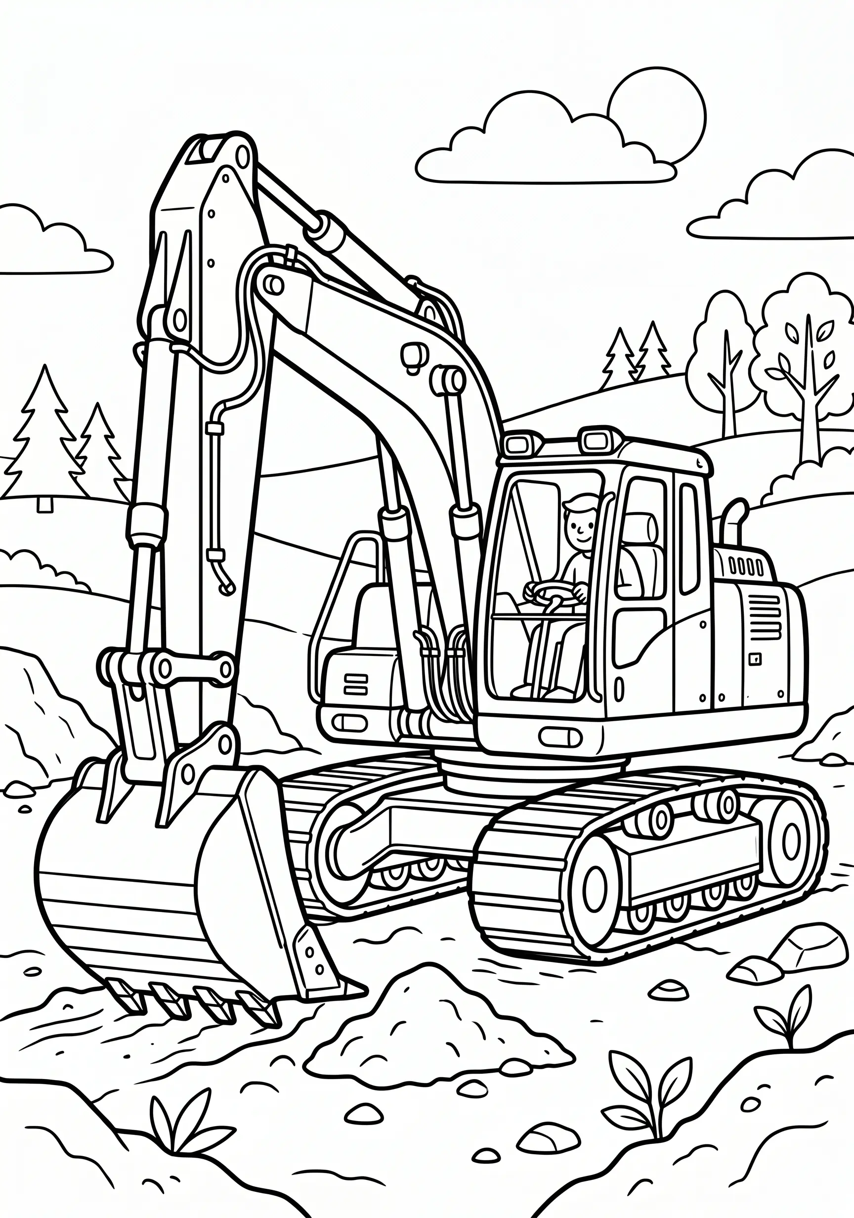Bagger Ausmalbild kostenlos für Kinder 5-8 Jahre