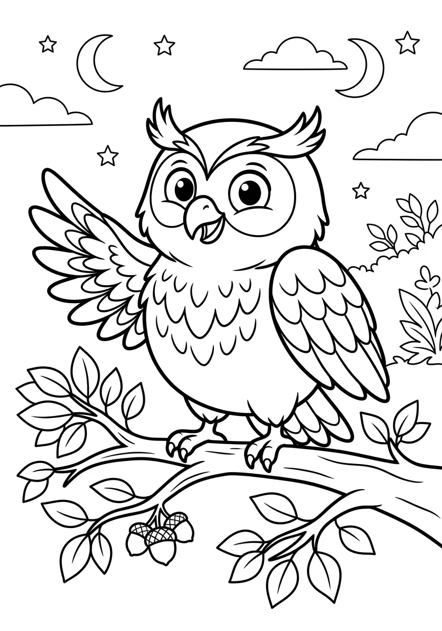 Owl coloring page free printable for kids ages 5-8 animals