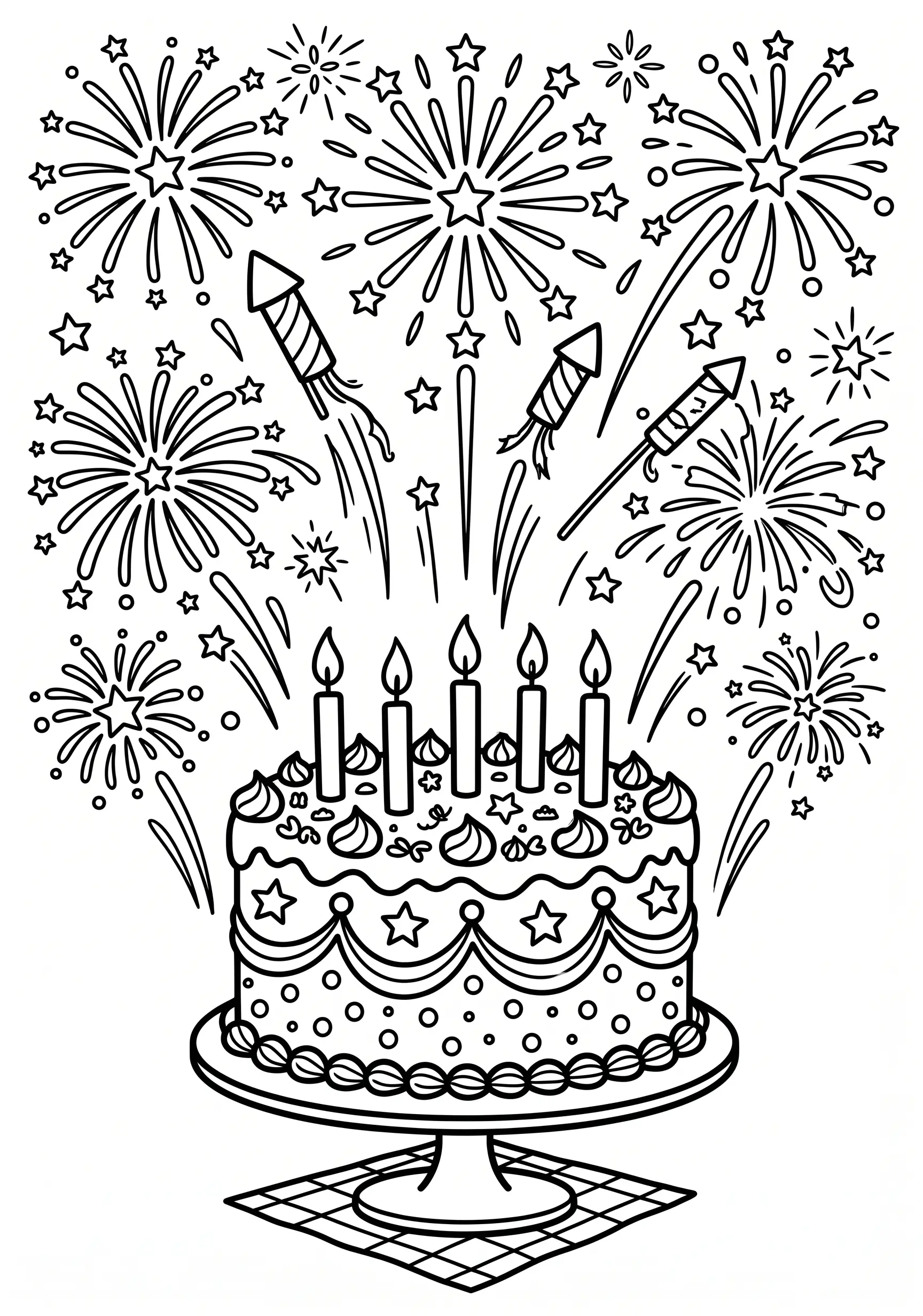 Free fireworks coloring page for kids ages 5 and up