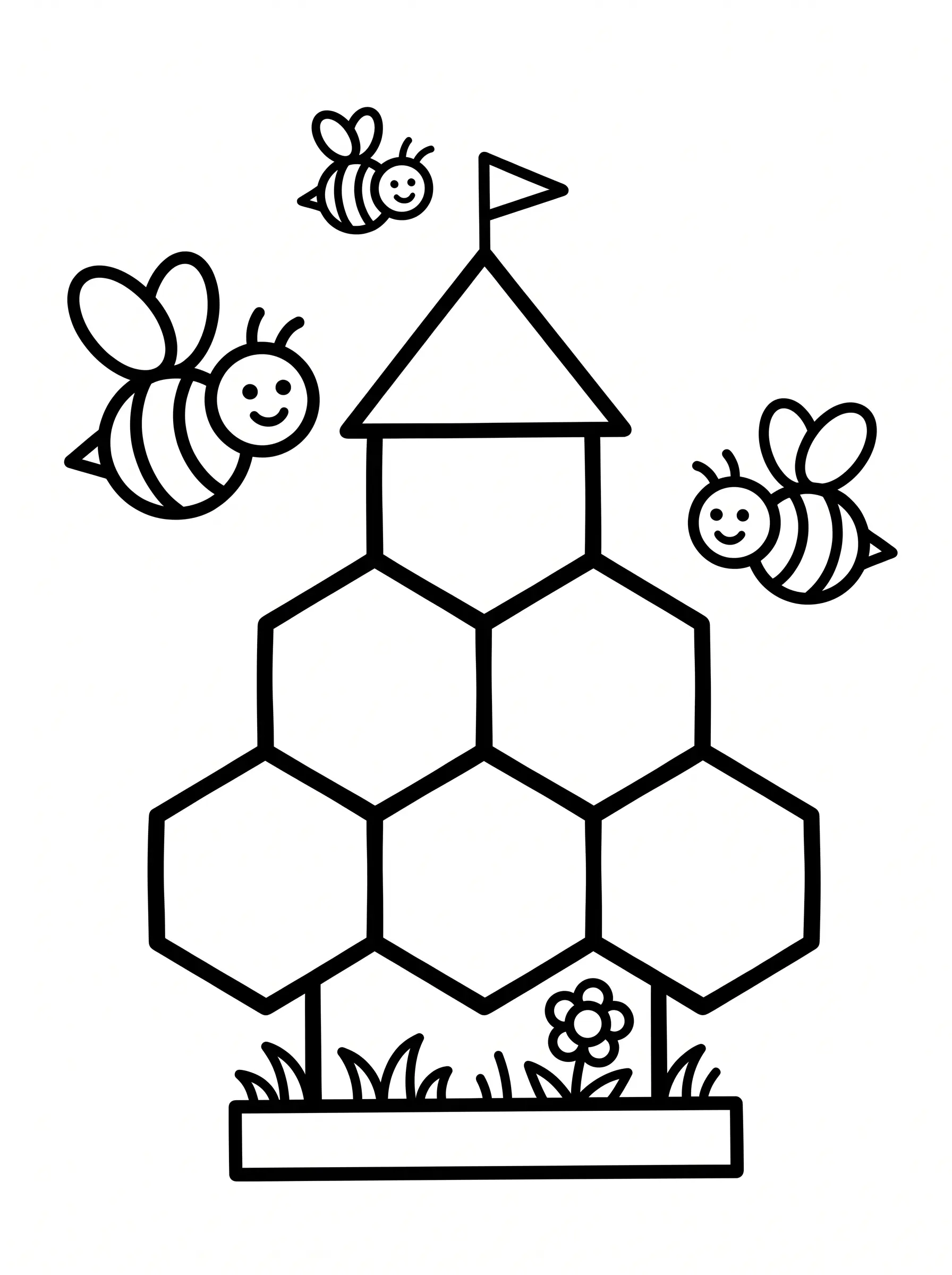 Beehive coloring page made of geometric shapes for shape learning