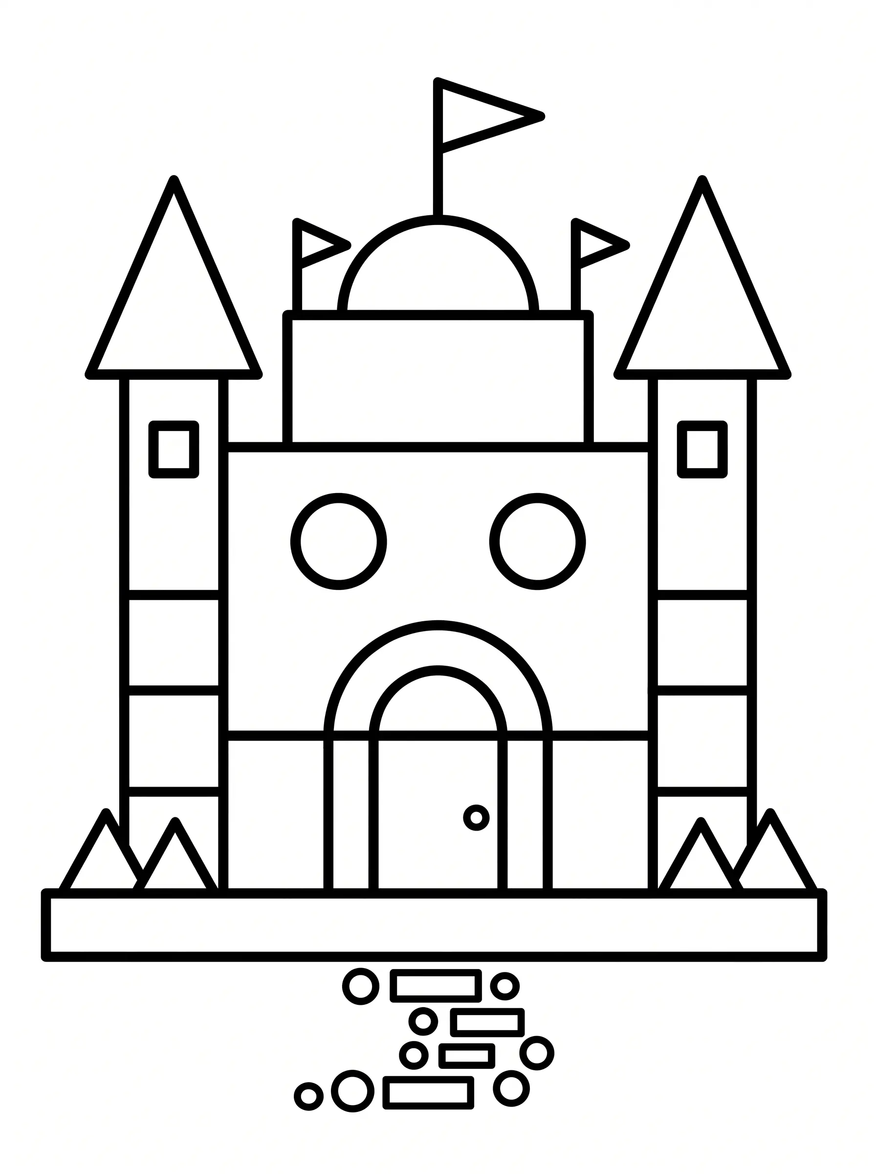 Burg Ausmalbild aus geometrischen Formen für die Formen-Werkstatt