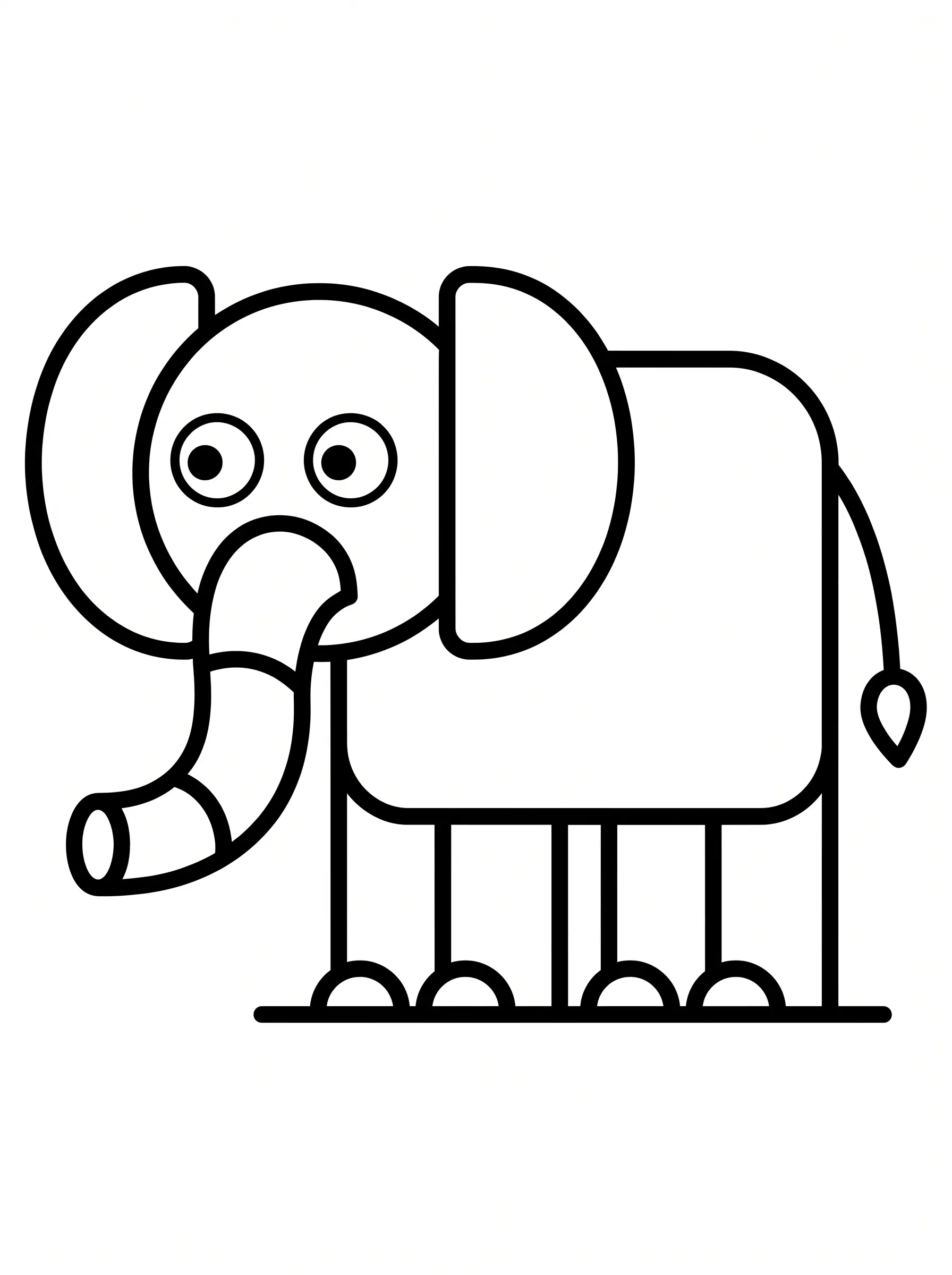 Elephant coloring page made of geometric shapes for shape learning