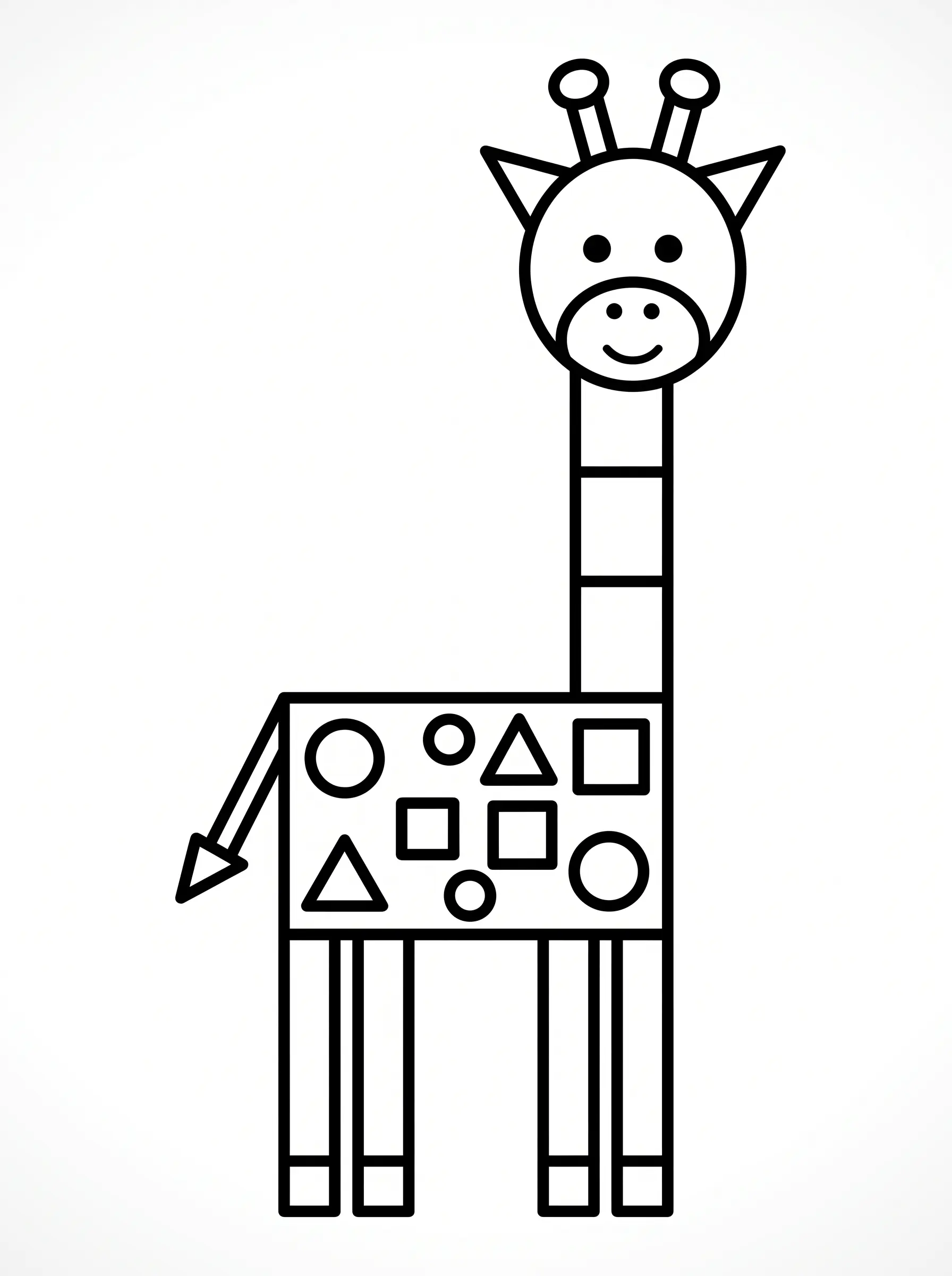 Giraffe coloring page made of geometric shapes for shape learning