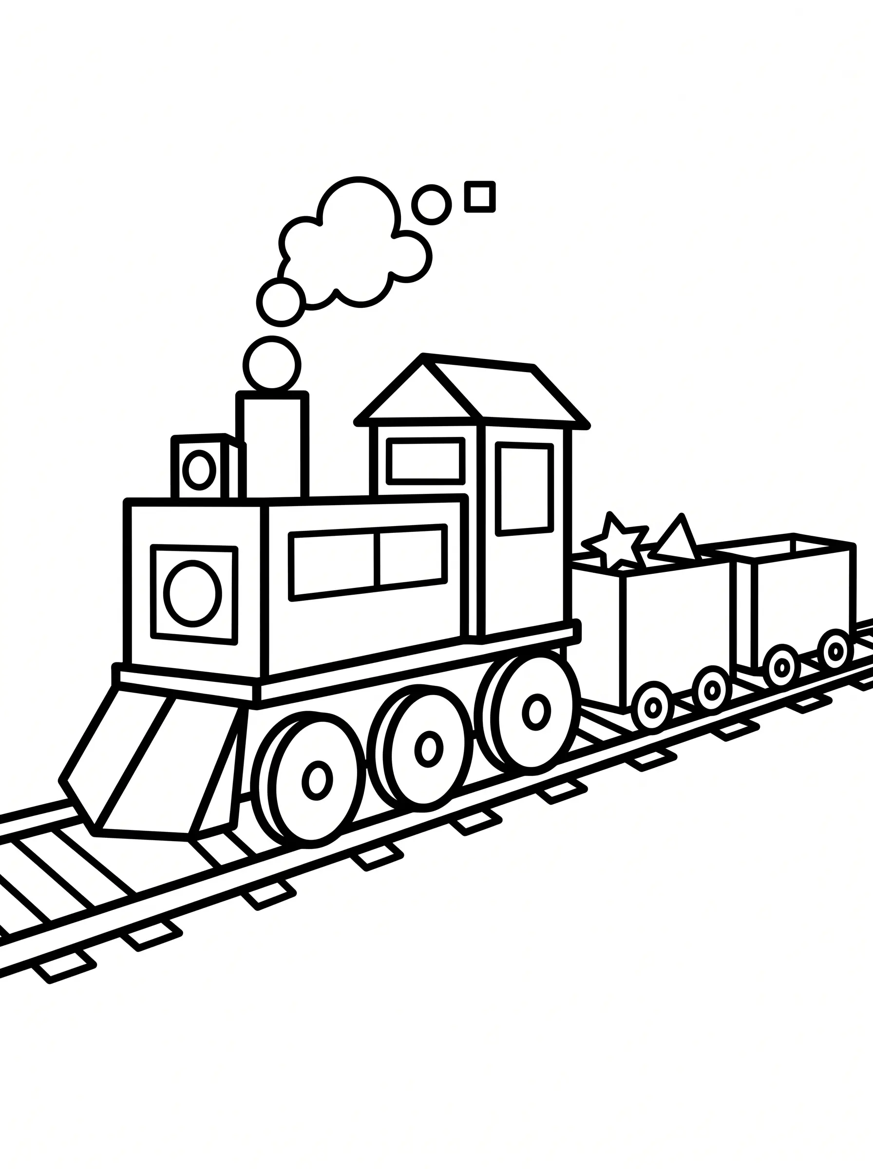 Locomotive coloring page made of geometric shapes for shape learning
