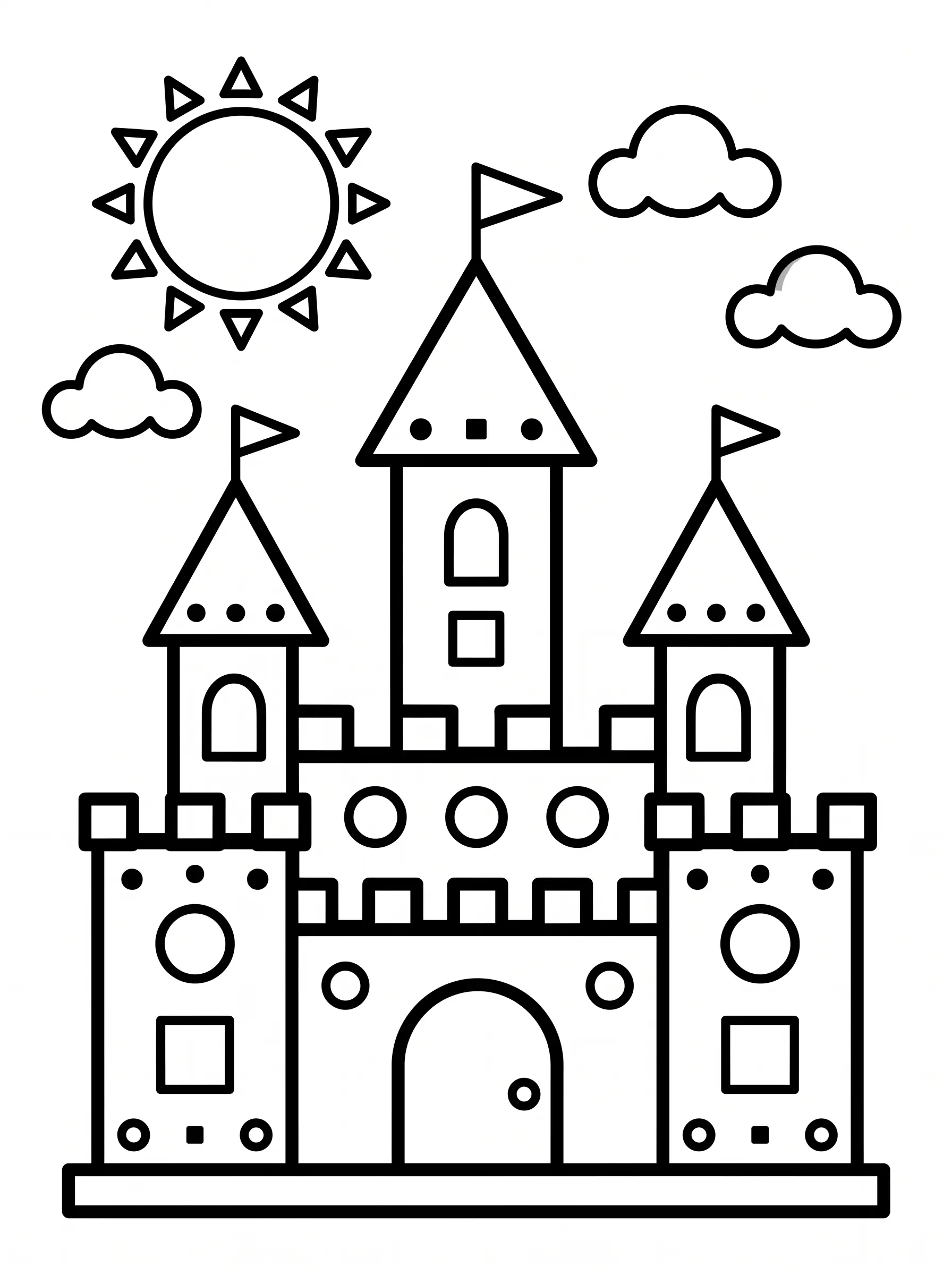 Prinzessinnen-Schloss Ausmalbild aus geometrischen Formen für die Formen-Werkstatt