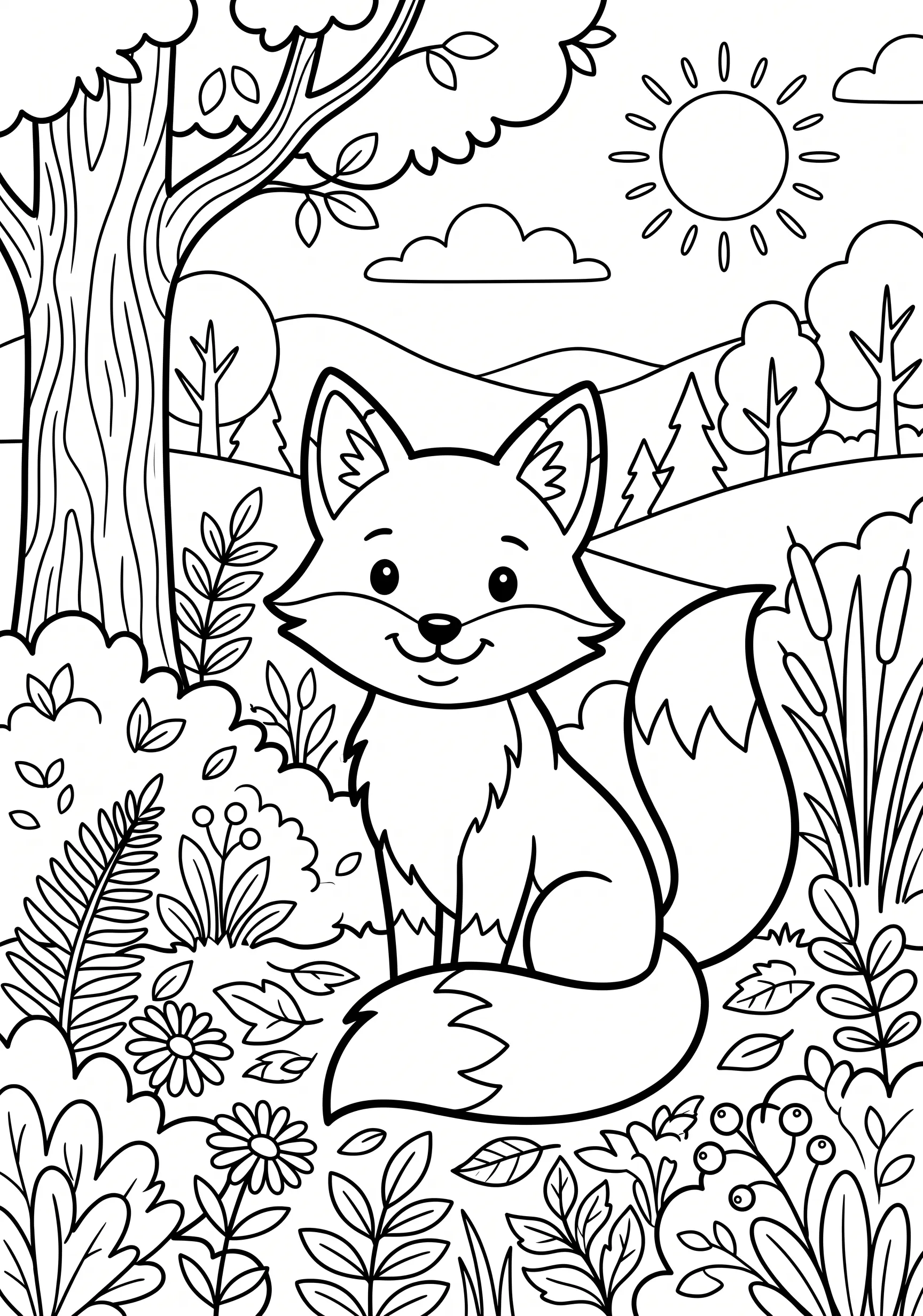 Fuchs Ausmalbild kostenlos für Kinder 5-8 Jahre