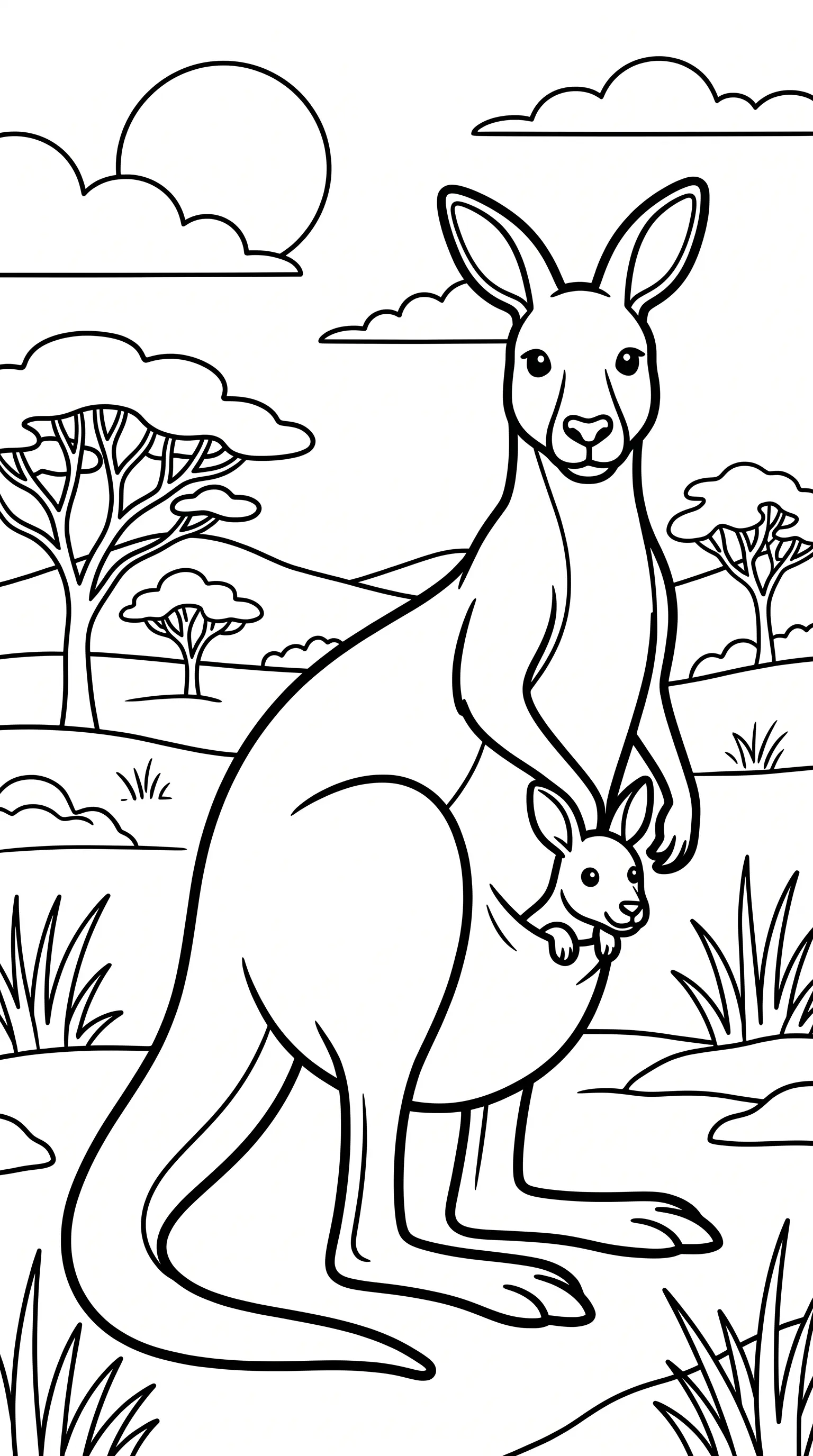 Känguru Ausmalbild kostenlos für Kinder 5-8 Jahre