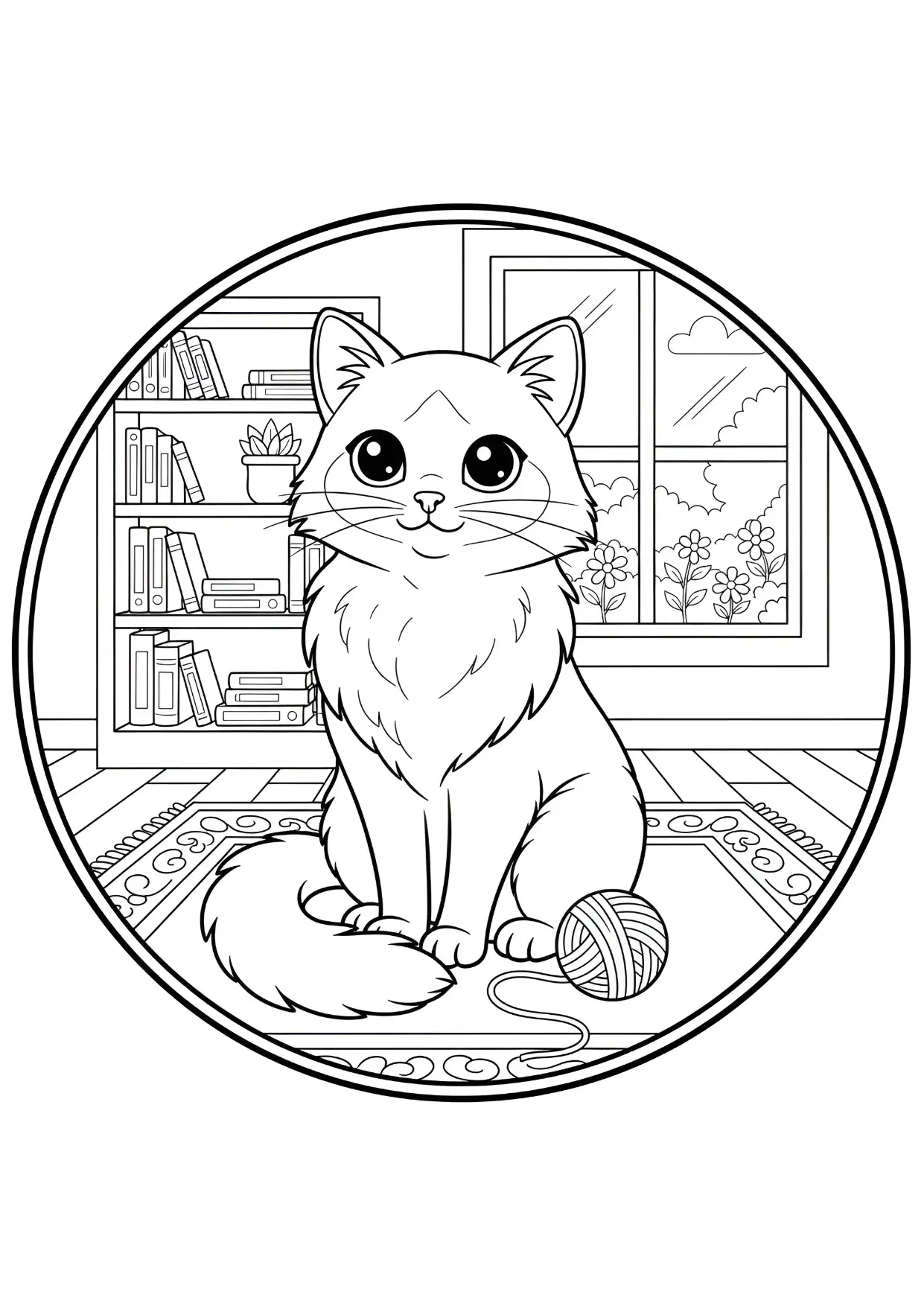 Detailliertes Katze Ausmalbild für Kinder im Alter von 5 bis 8 Jahren