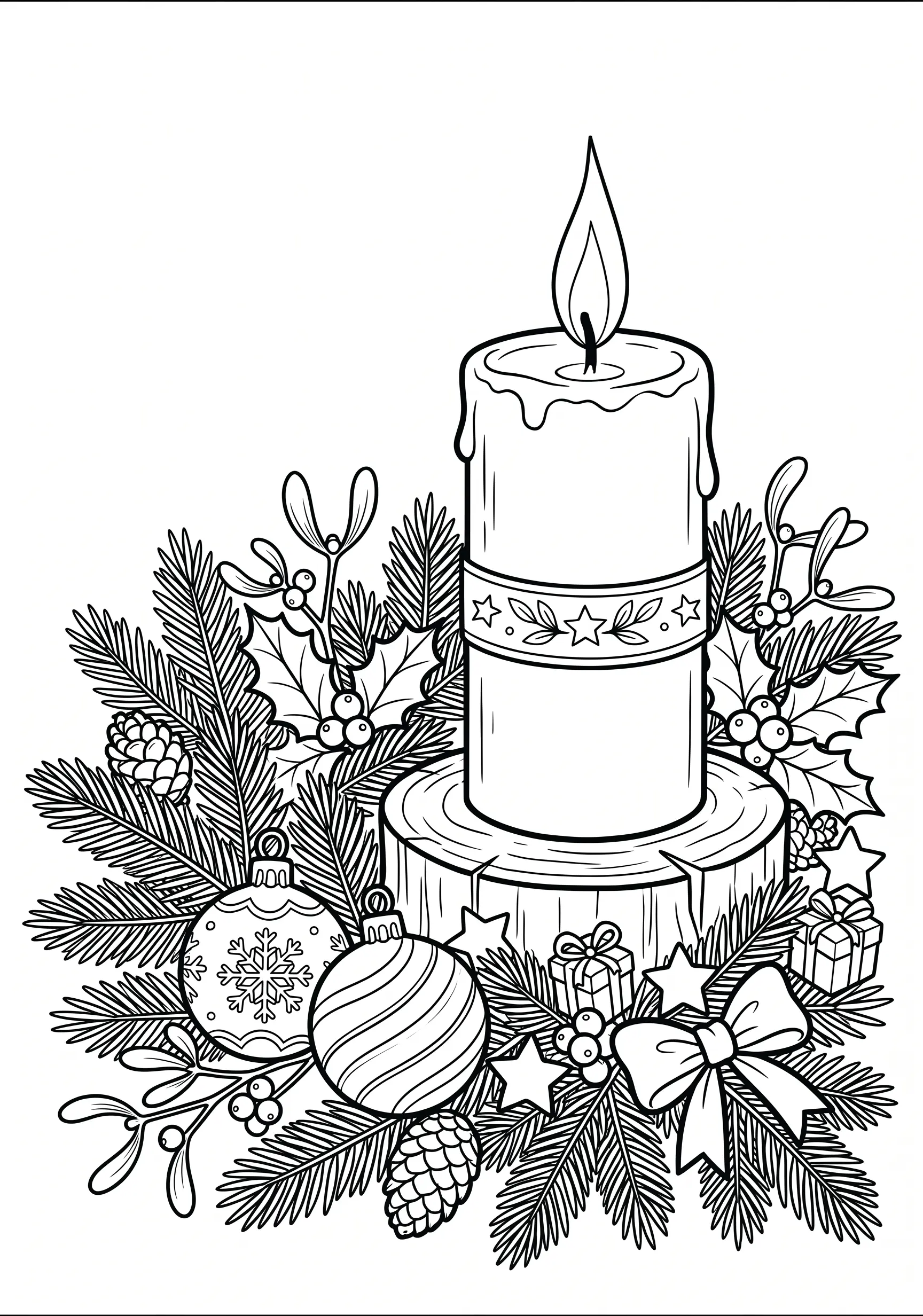 Free Christmas candle coloring page for toddlers ages 2-4