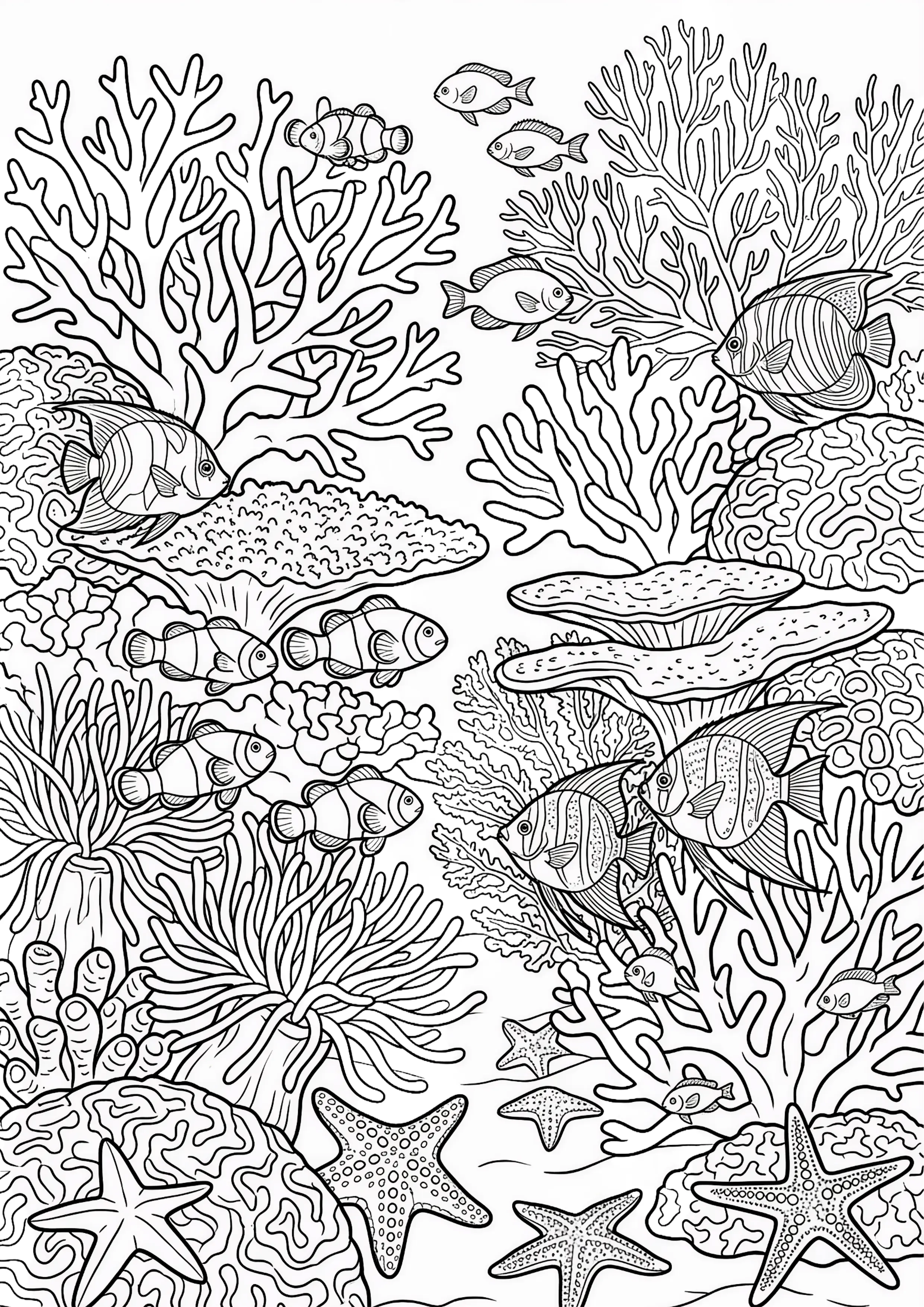 Coral reef coloring page free for kids ages 9 and up