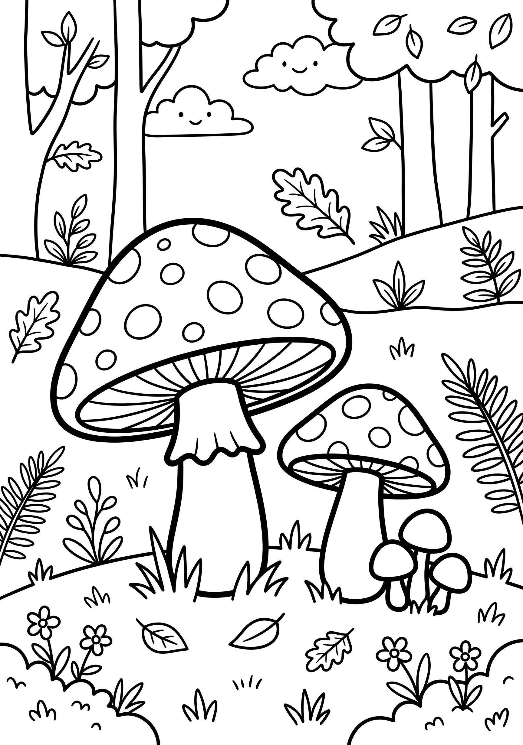 Pilze Ausmalbild kostenlos für Kinder 5-8 Jahre