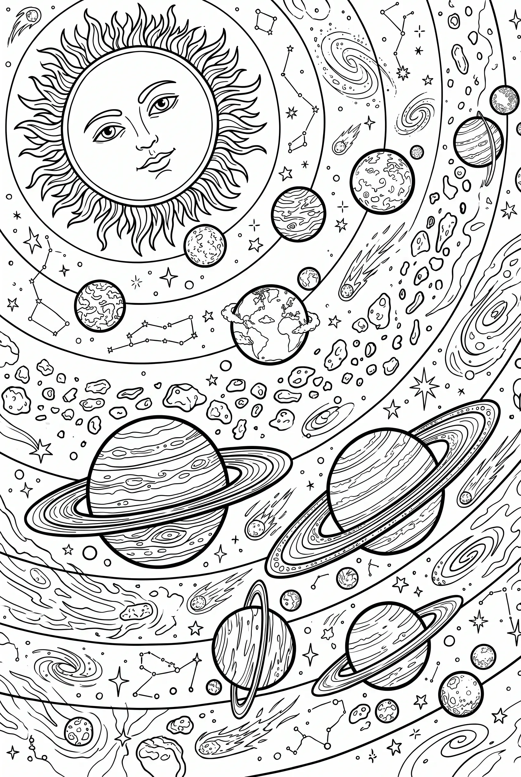 Solar system coloring page free printable for kids ages 9 plus all 8 planets