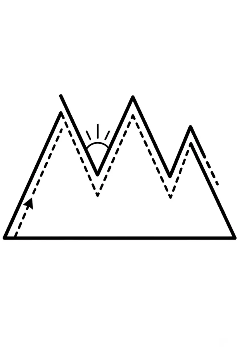 Mountains tracing worksheet for coloring and handwriting practice