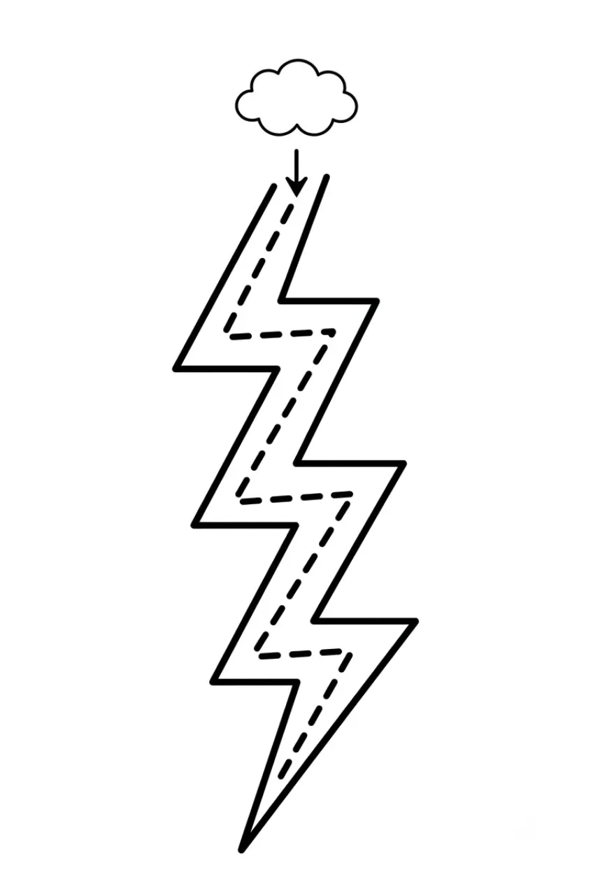 Lightning tracing worksheet for coloring and handwriting practice