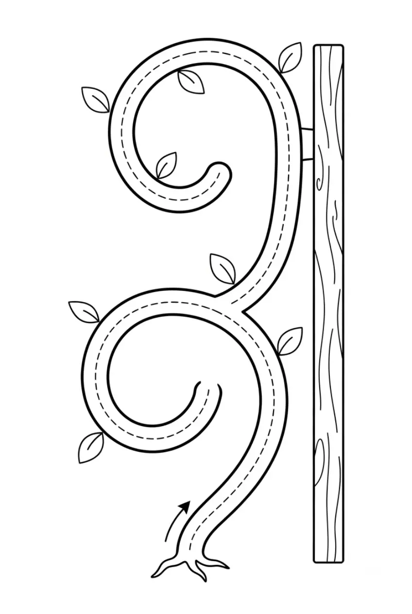Vine tracing worksheet for coloring and handwriting practice