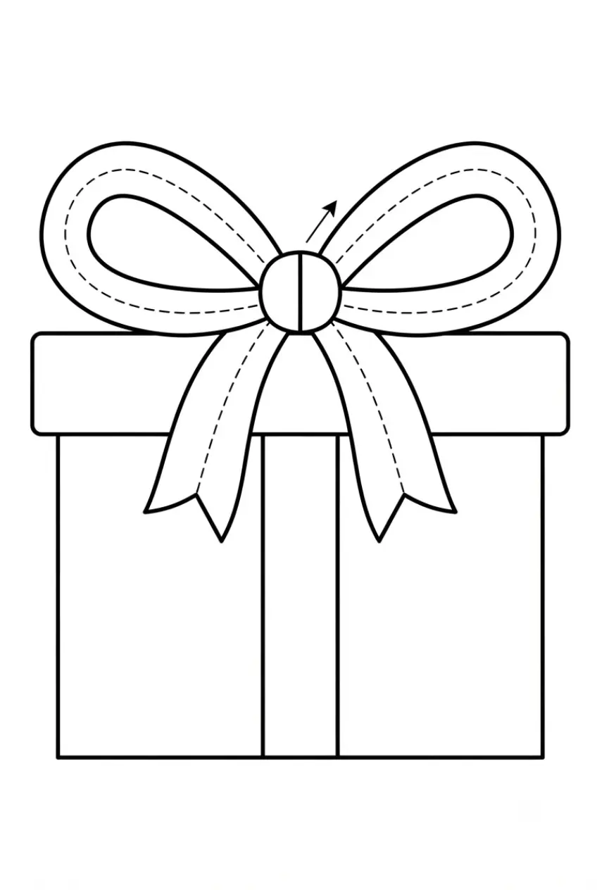 Gift bow tracing worksheet for coloring and handwriting practice