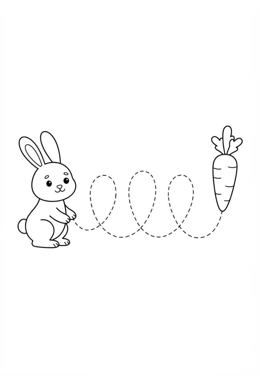 Rabbit to carrot tracing worksheet for coloring and handwriting practice