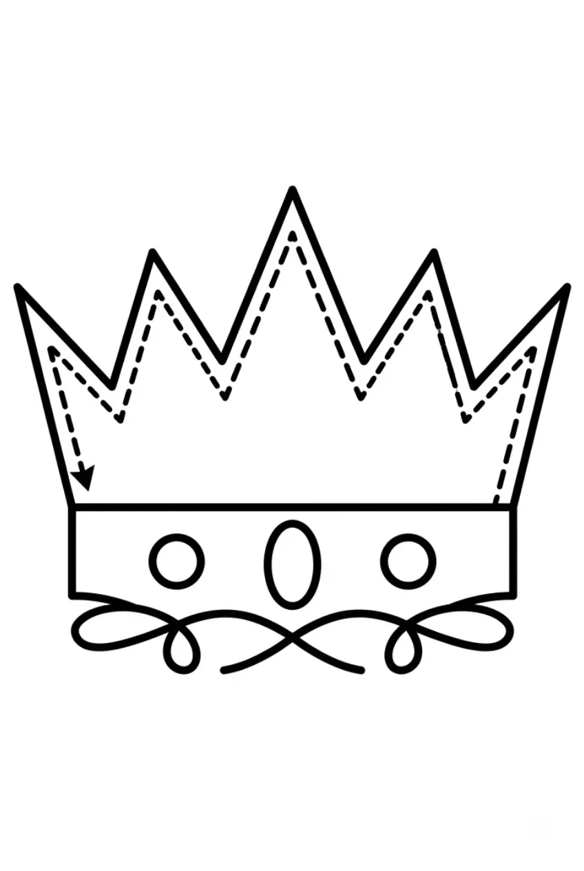 Crown tracing worksheet for coloring and handwriting practice