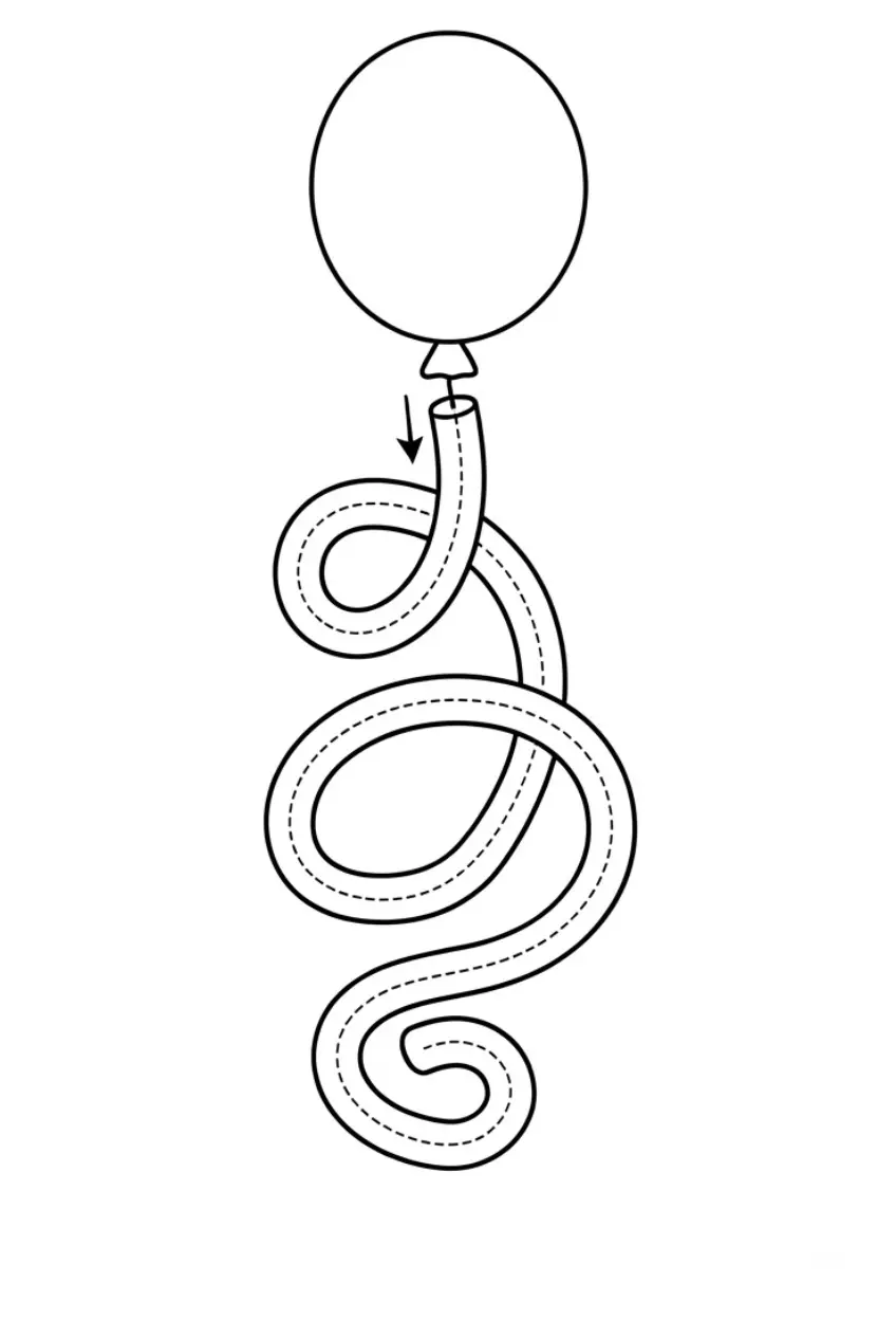 Balloon string tracing worksheet for coloring and handwriting practice