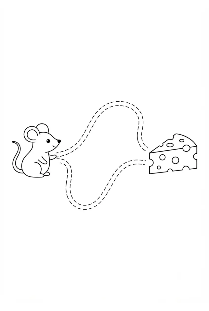 Schwungübung Maus zum Käse zum Nachfahren und Ausmalen