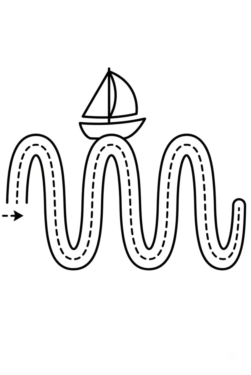 Ocean waves tracing worksheet for coloring and handwriting practice