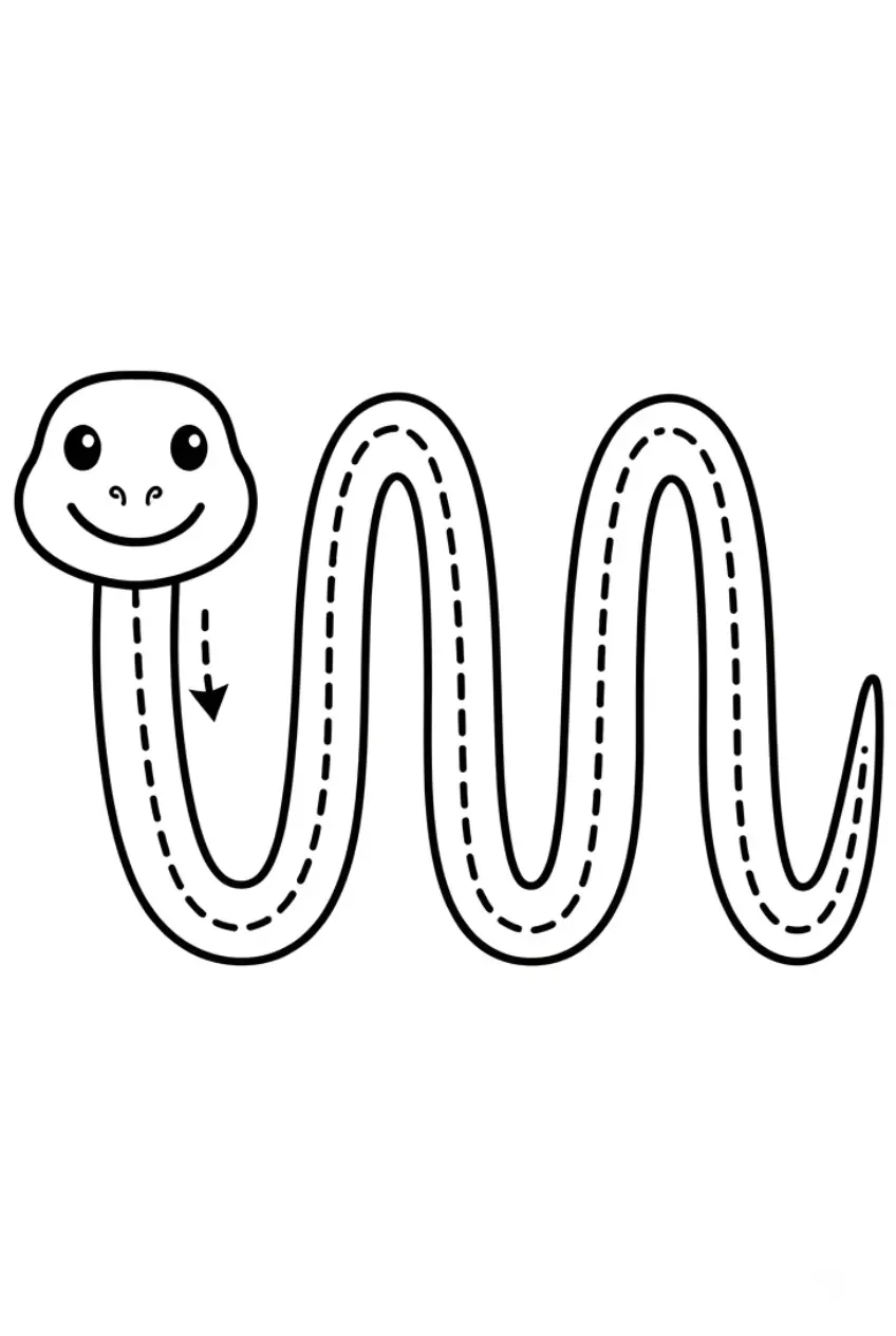 Snake tracing worksheet for coloring and handwriting practice