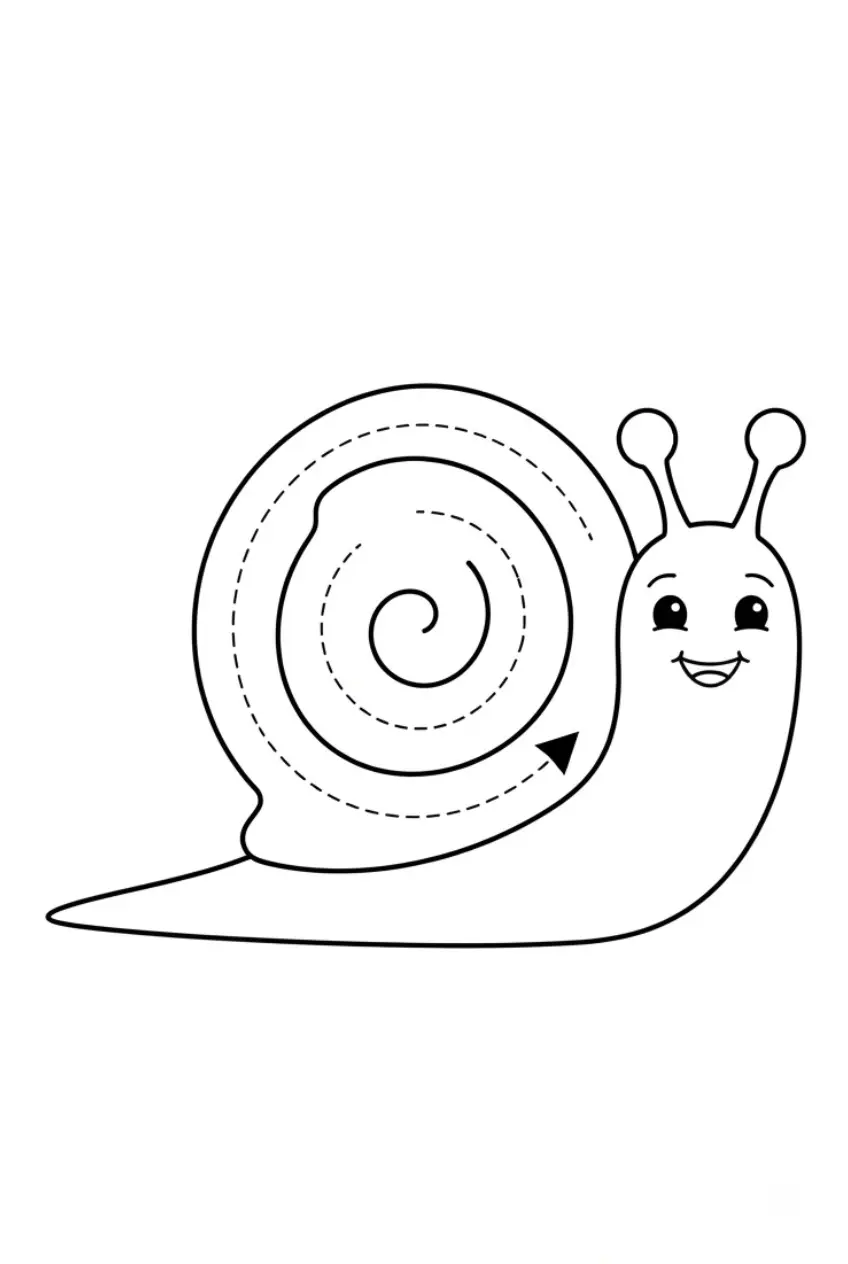 Snail tracing worksheet for coloring and handwriting practice