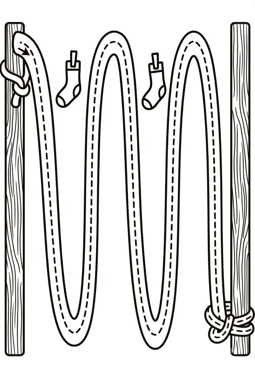 Clothesline tracing worksheet for coloring and handwriting practice