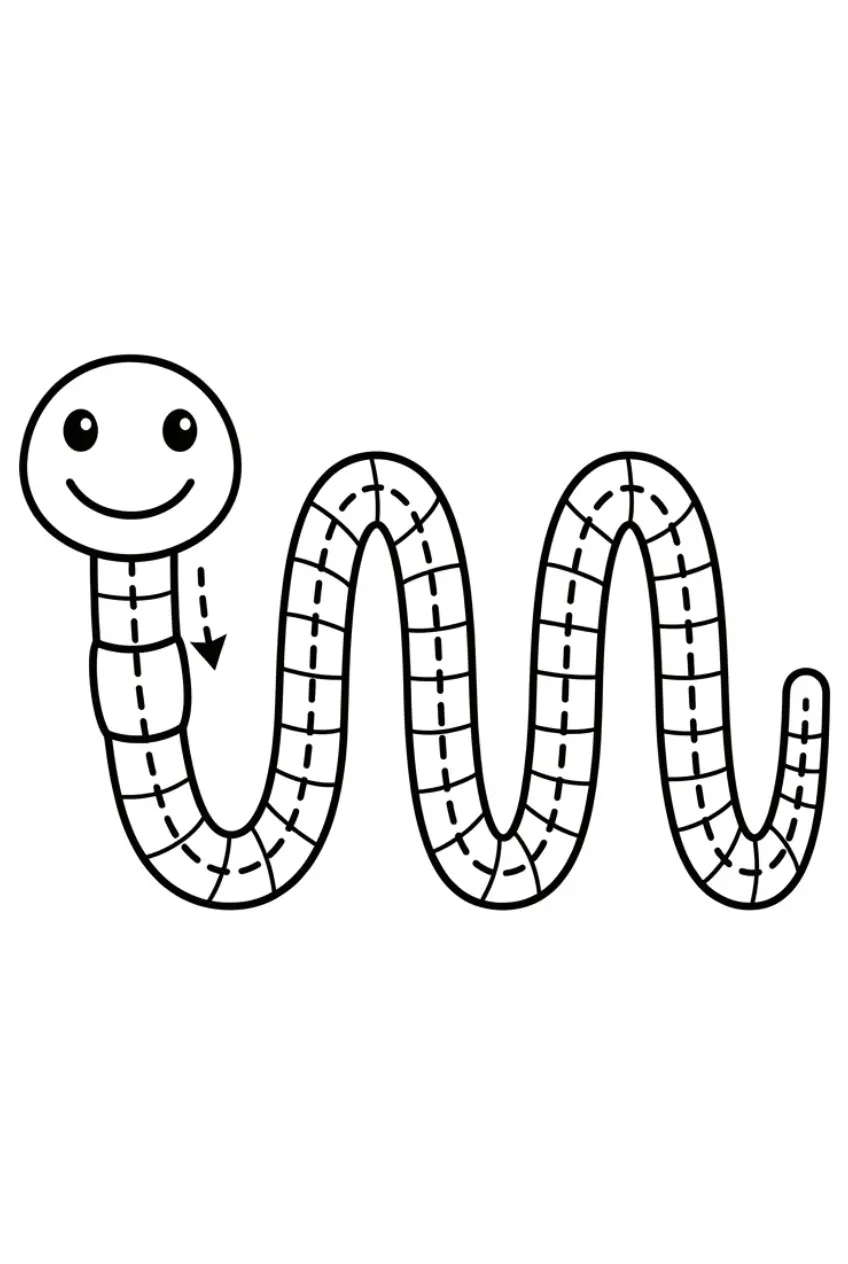 Worm tracing worksheet for coloring and handwriting practice