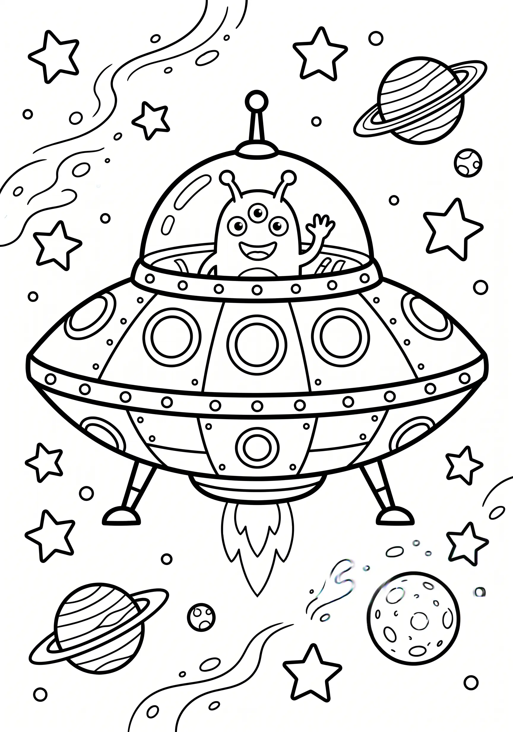 Free UFO coloring page for kids ages 5–8