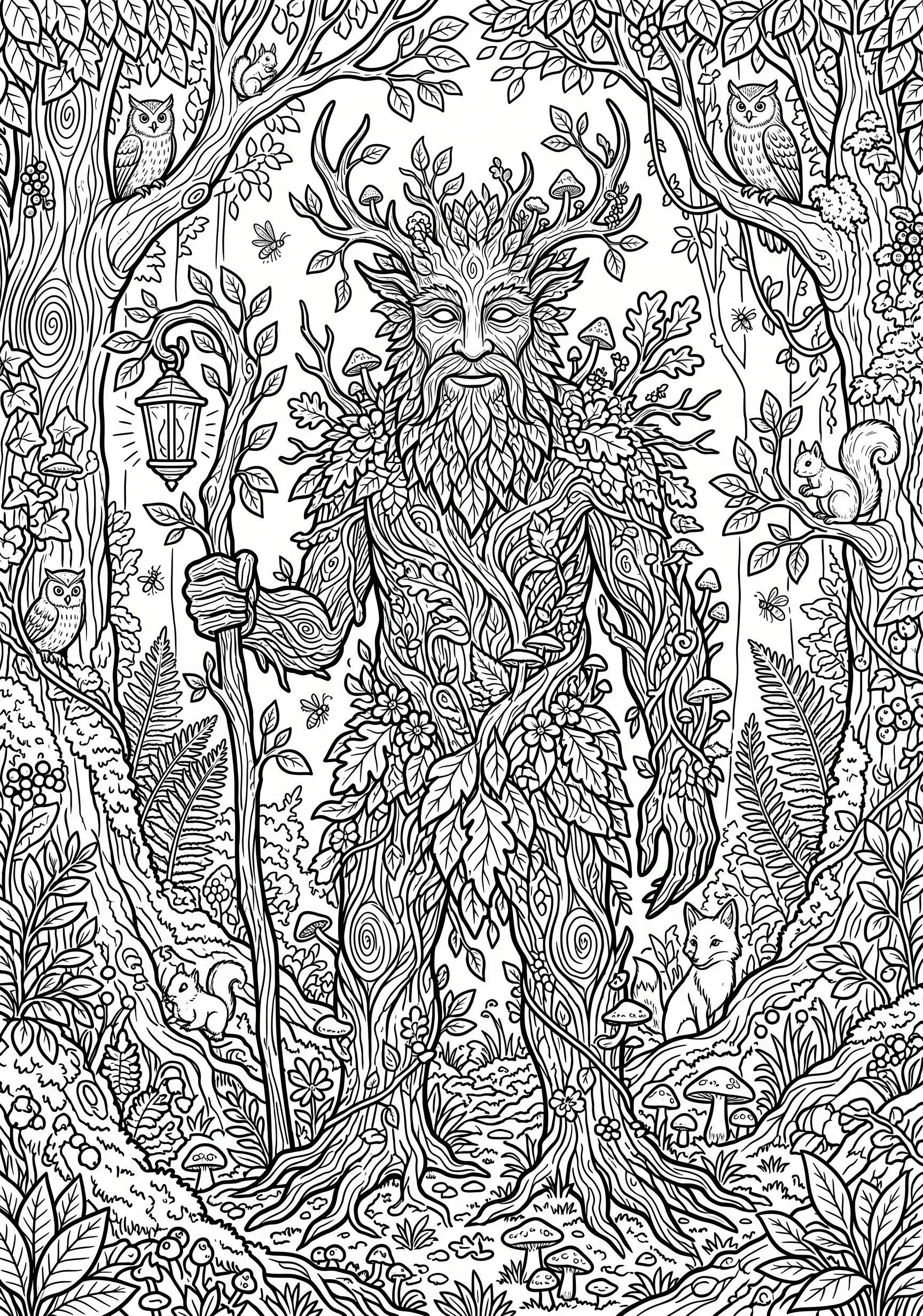 Free forest spirit coloring page for kids ages 9 and up