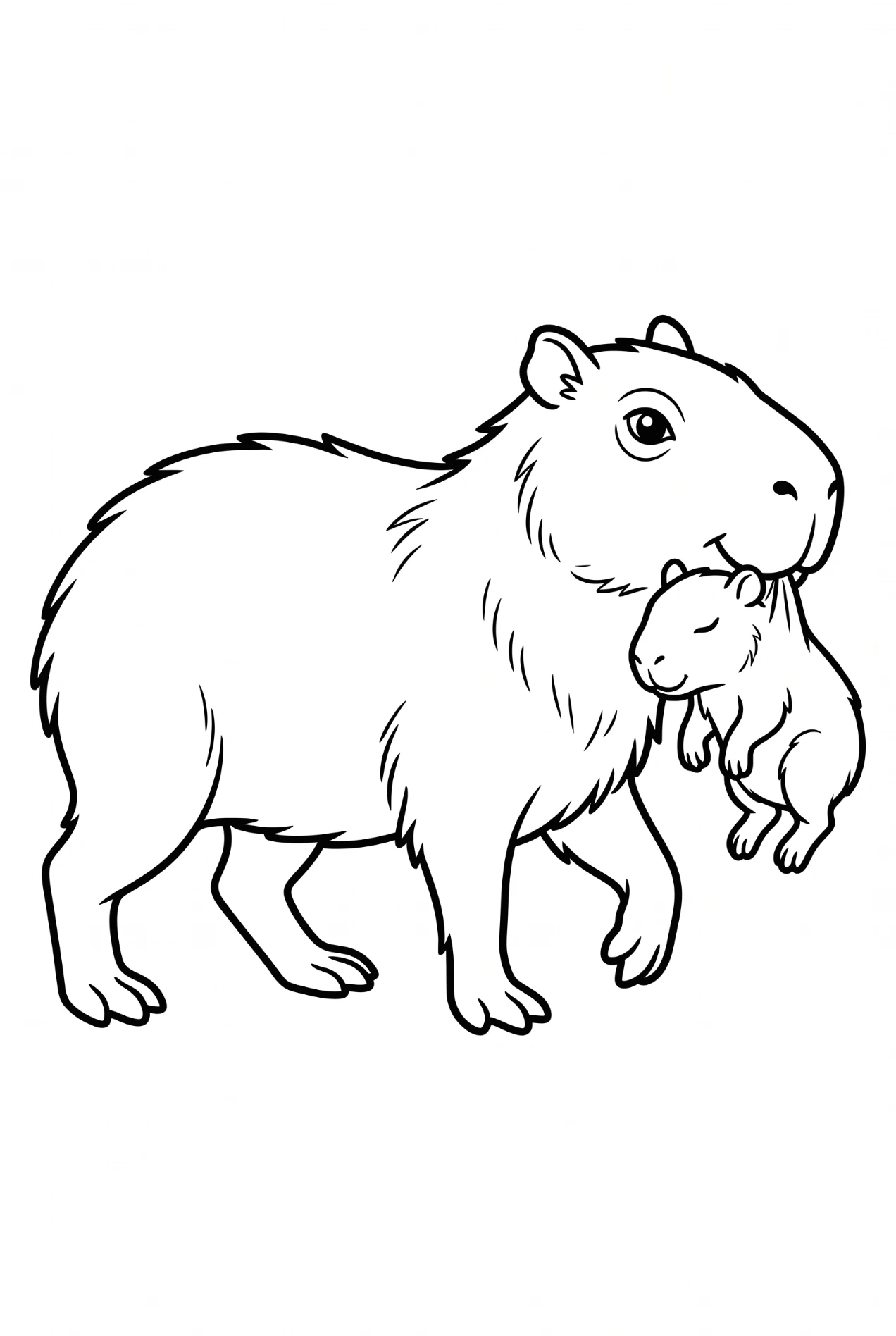 Capybara-Baby wird getragen Ausmalbild