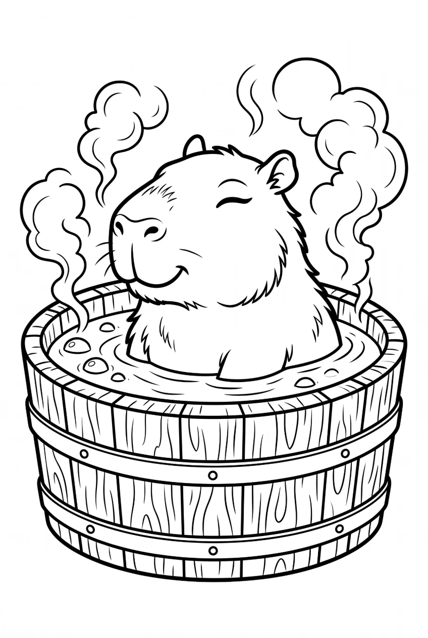 Capybara in a hot tub coloring page