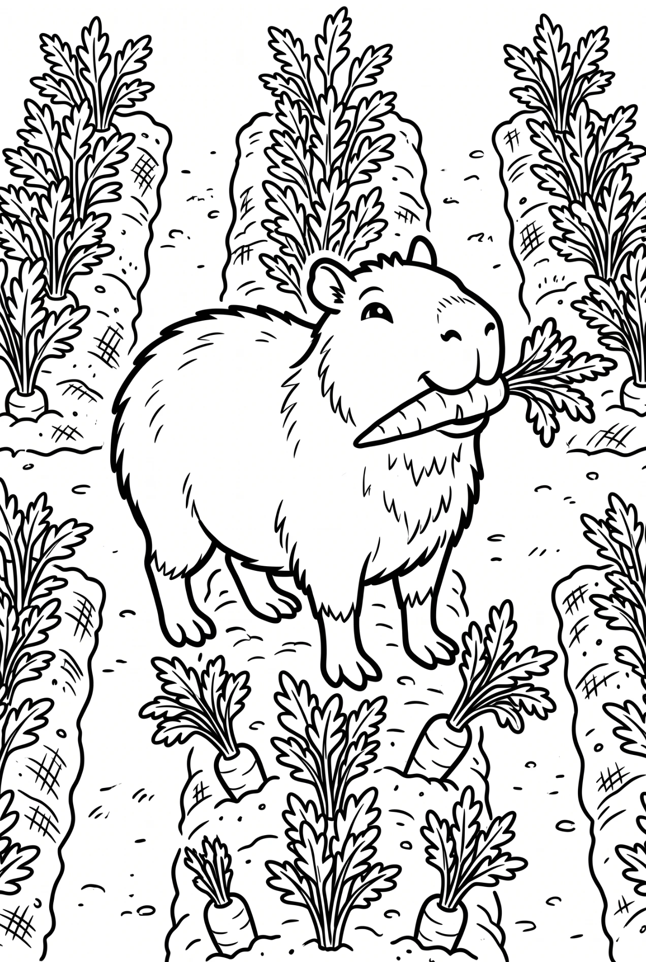 Capybara im Gemüsegarten Ausmalbild