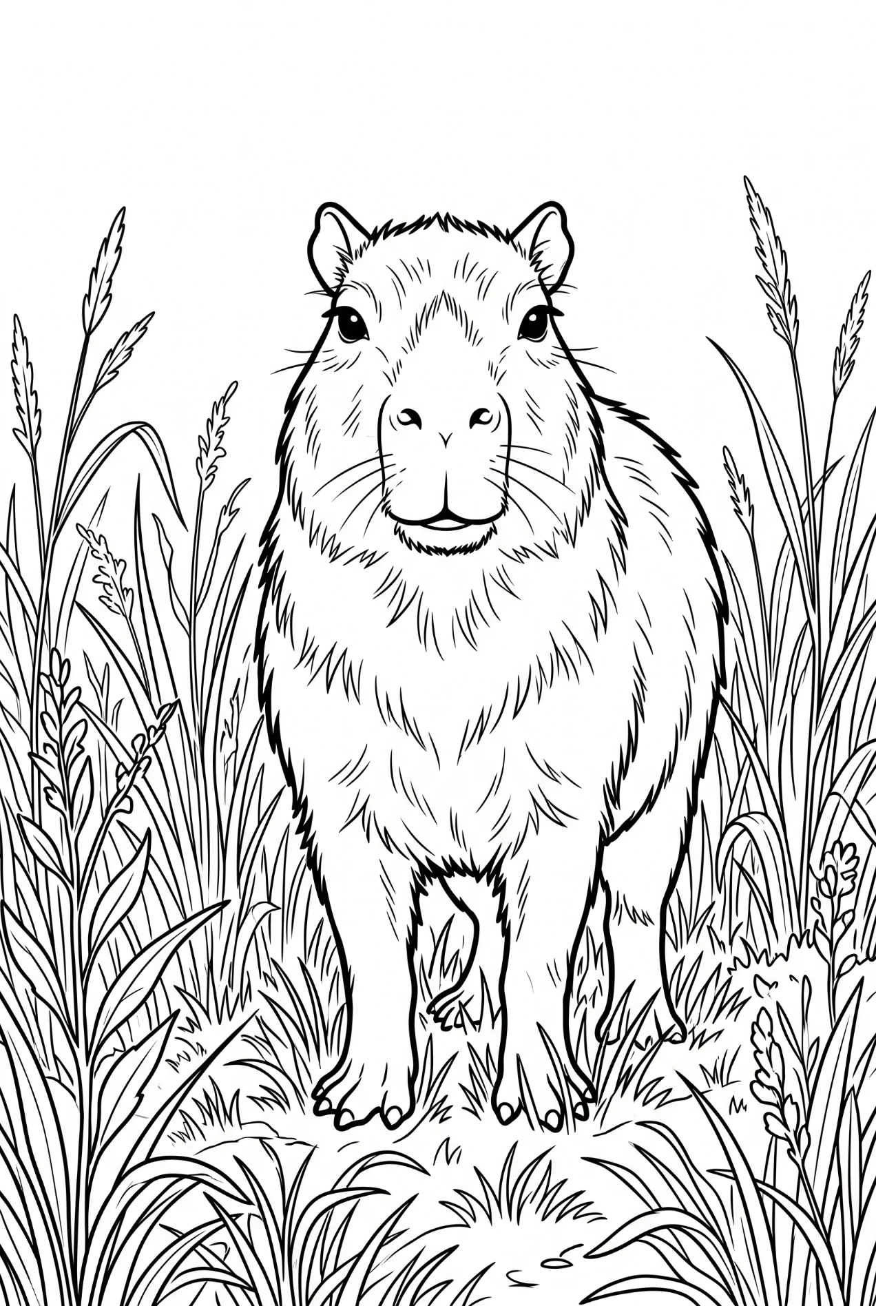 Capybara im Gras Ausmalbild