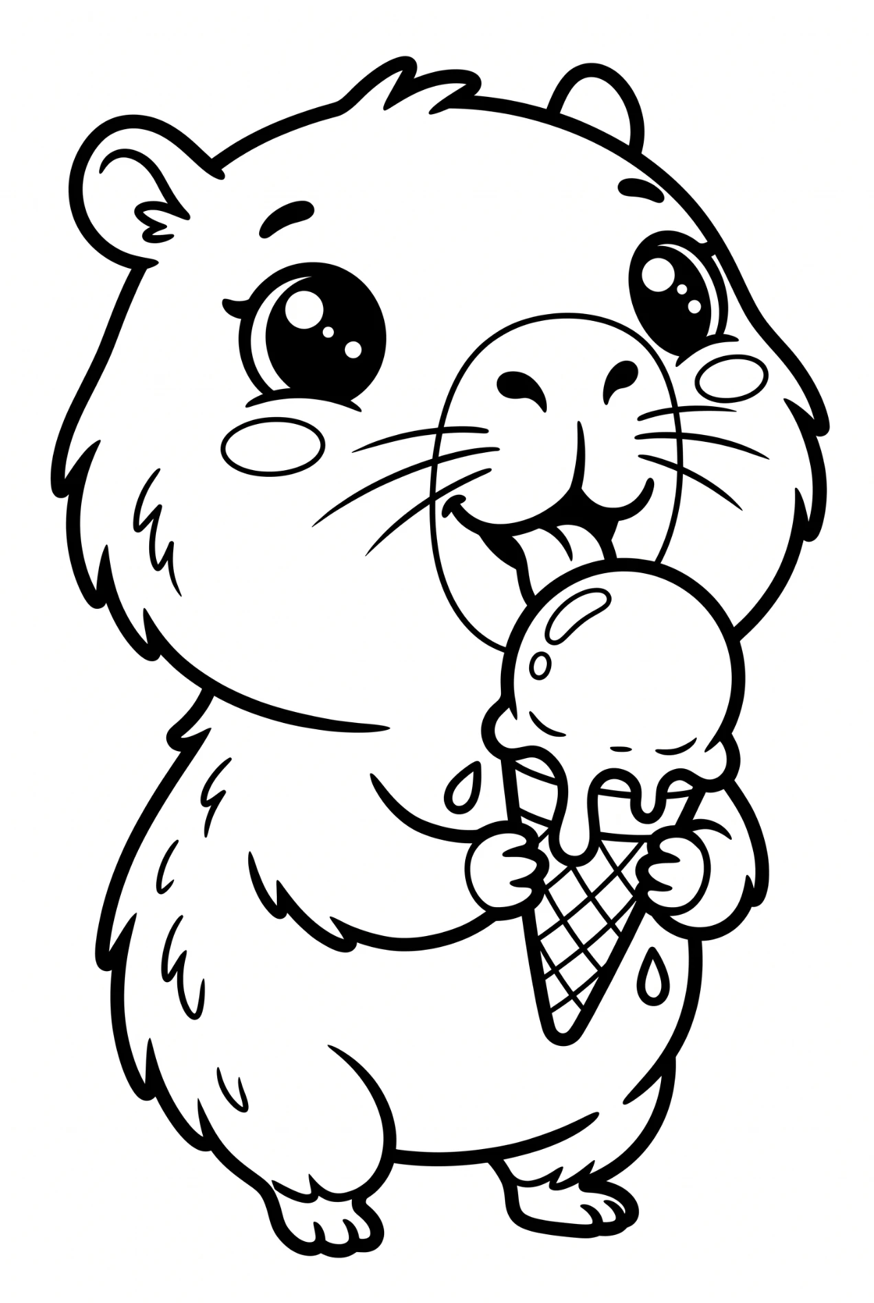 Capybara isst ein Eis Ausmalbild