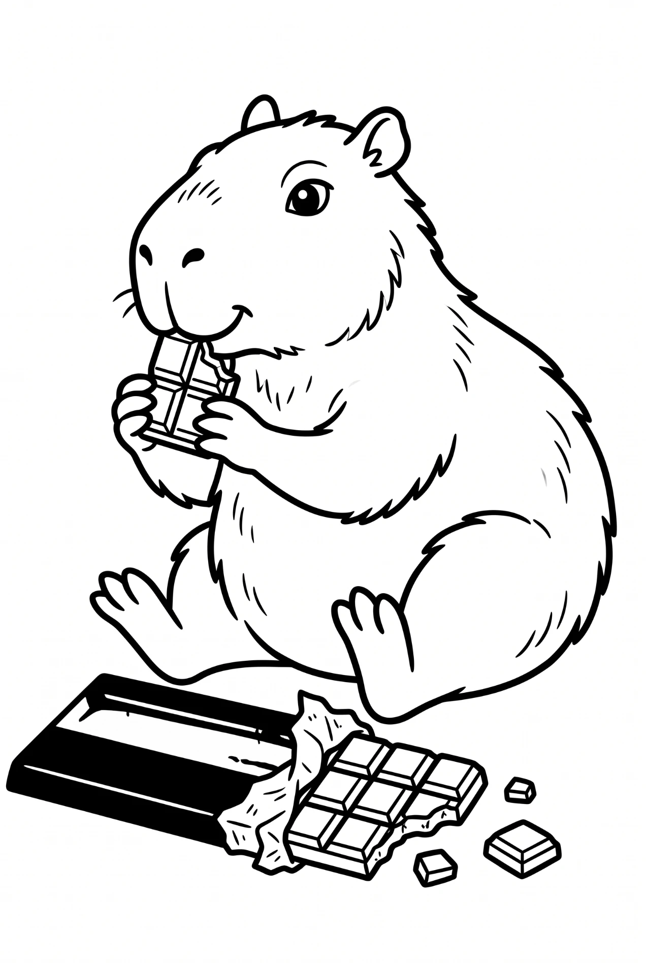 Capybara isst Schokolade Ausmalbild