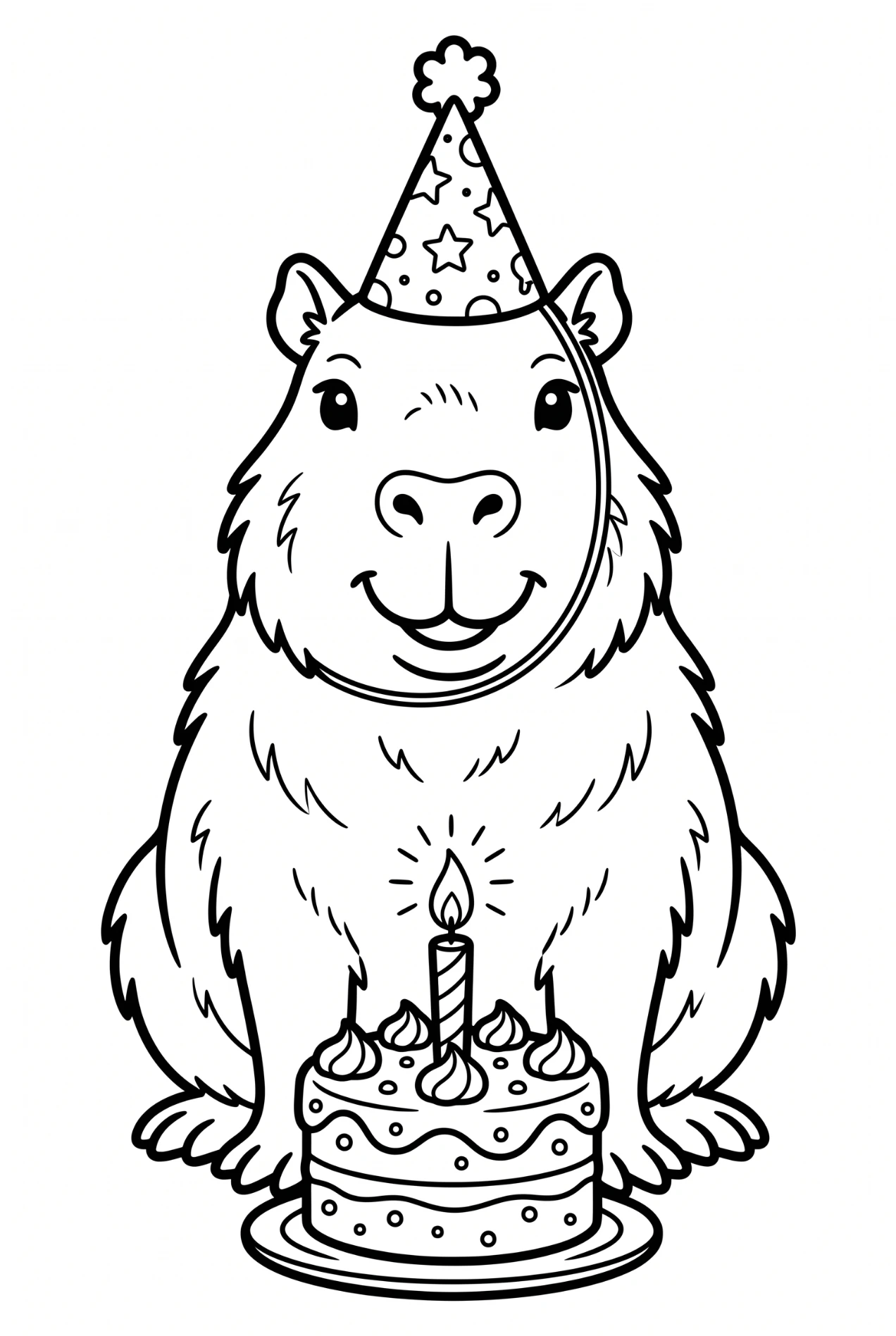 Capybara mit Geburtstagshut Ausmalbild