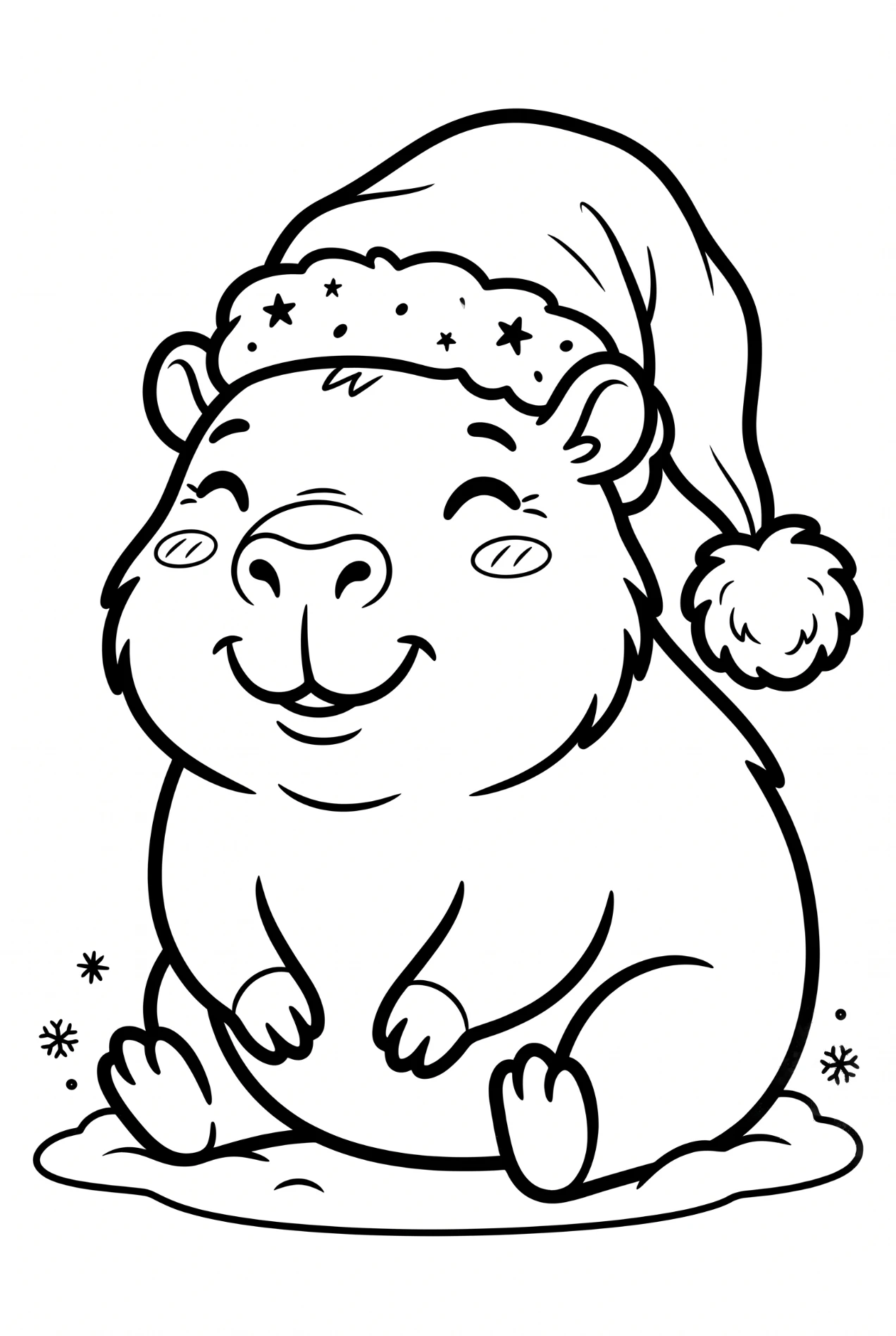 Capybara wearing a christmas hat coloring page